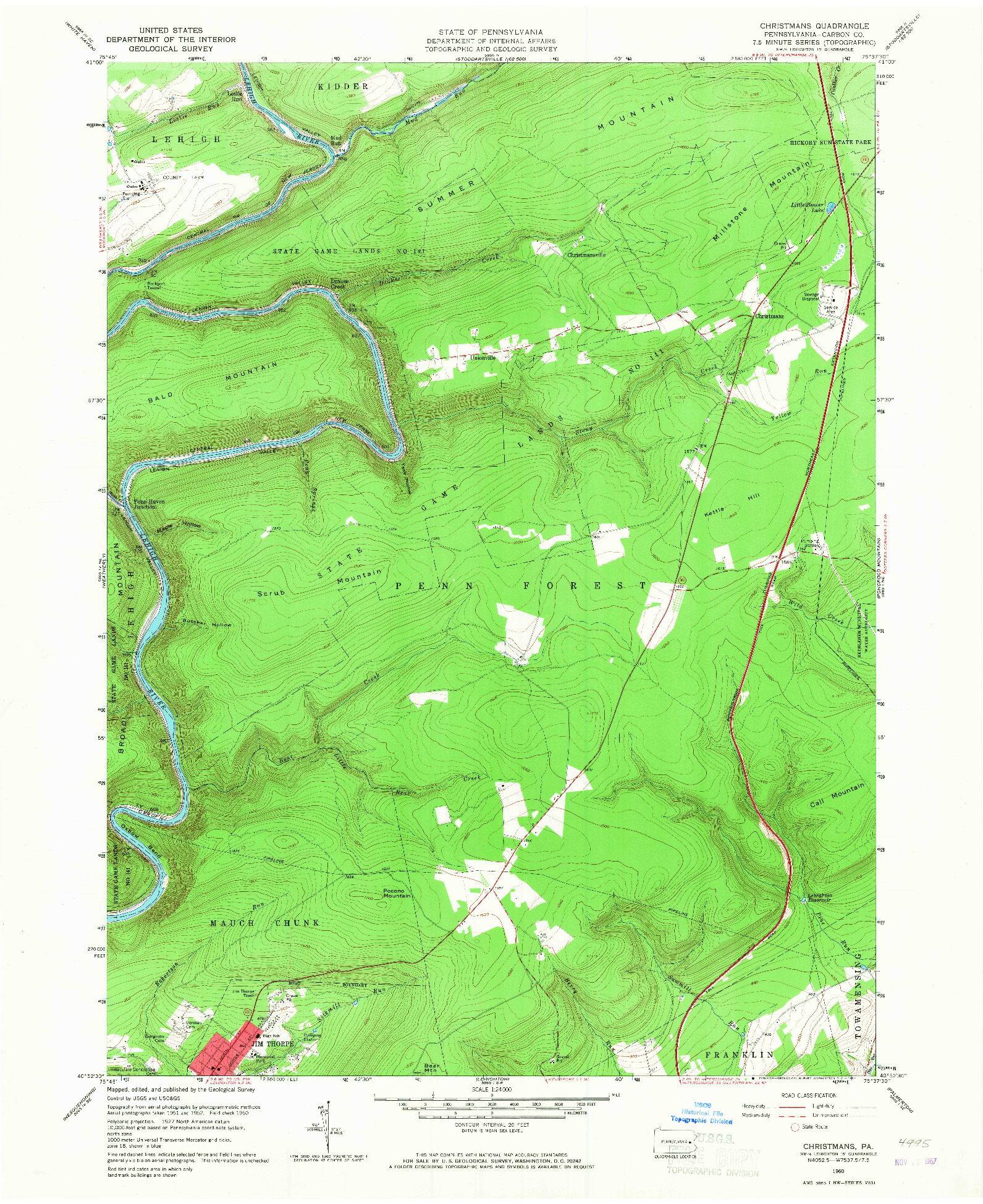 USGS 1:24000-SCALE QUADRANGLE FOR CHRISTMANS, PA 1960