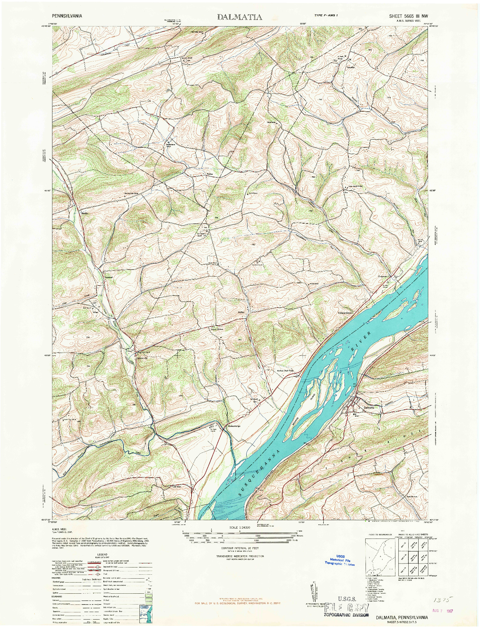 USGS 1:24000-SCALE QUADRANGLE FOR DALMATIA, PA 1947
