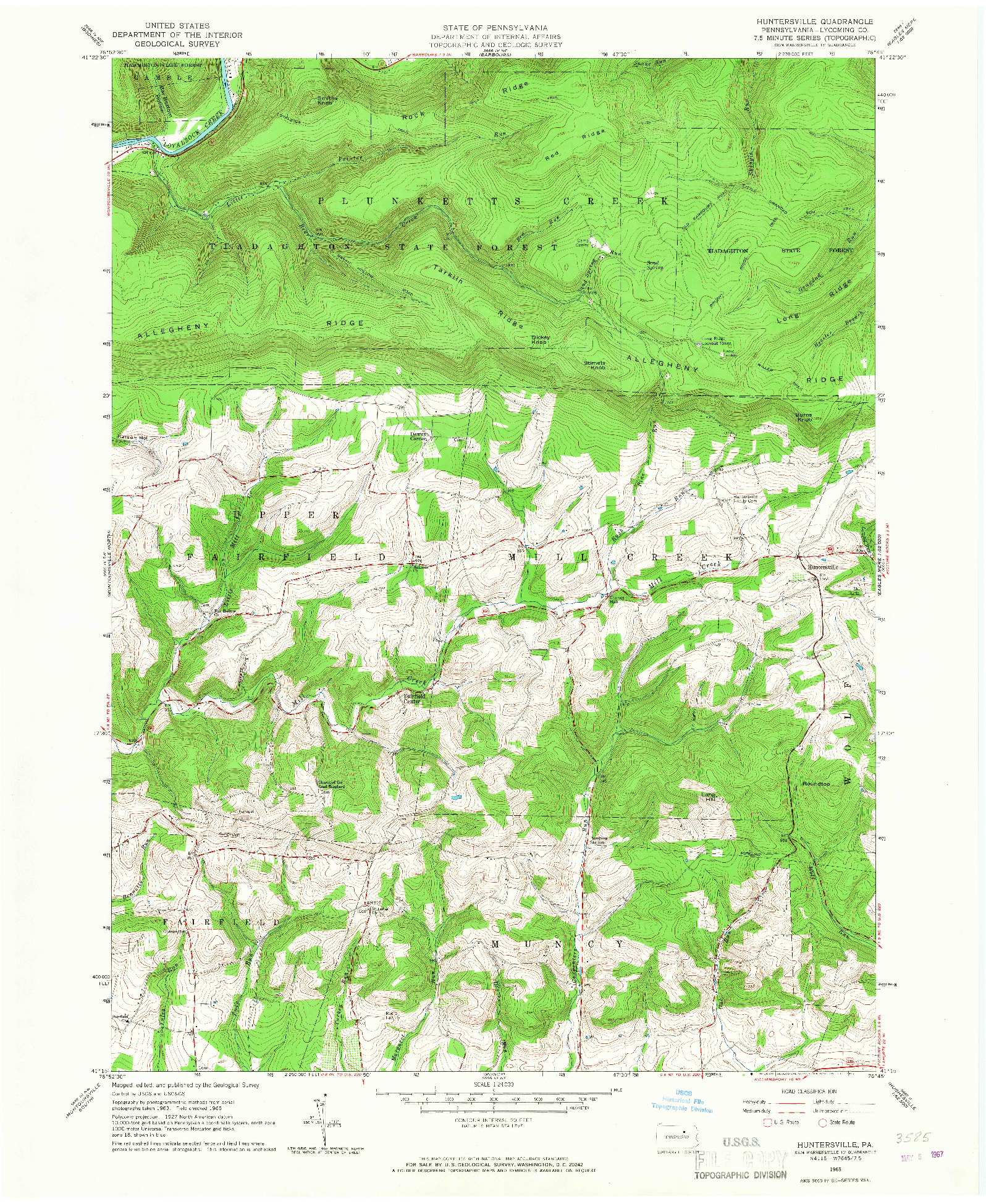 USGS 1:24000-SCALE QUADRANGLE FOR HUNTERSVILLE, PA 1965