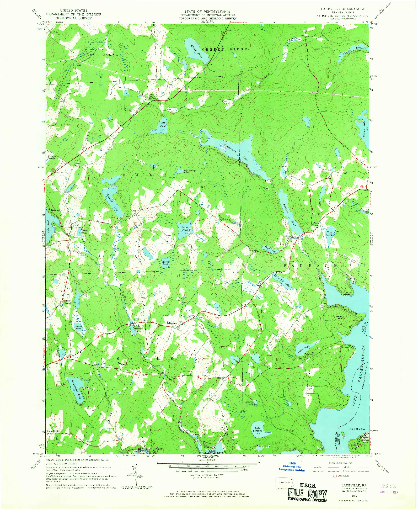 USGS 1:24000-SCALE QUADRANGLE FOR LAKEVILLE, PA 1966