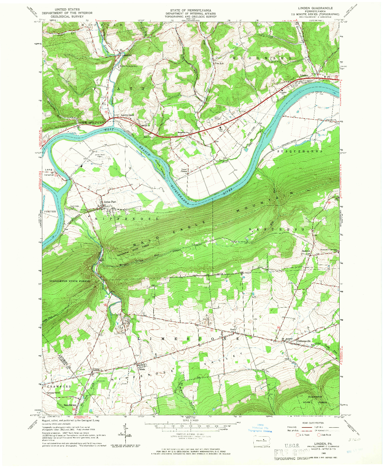 USGS 1:24000-SCALE QUADRANGLE FOR LINDEN, PA 1965