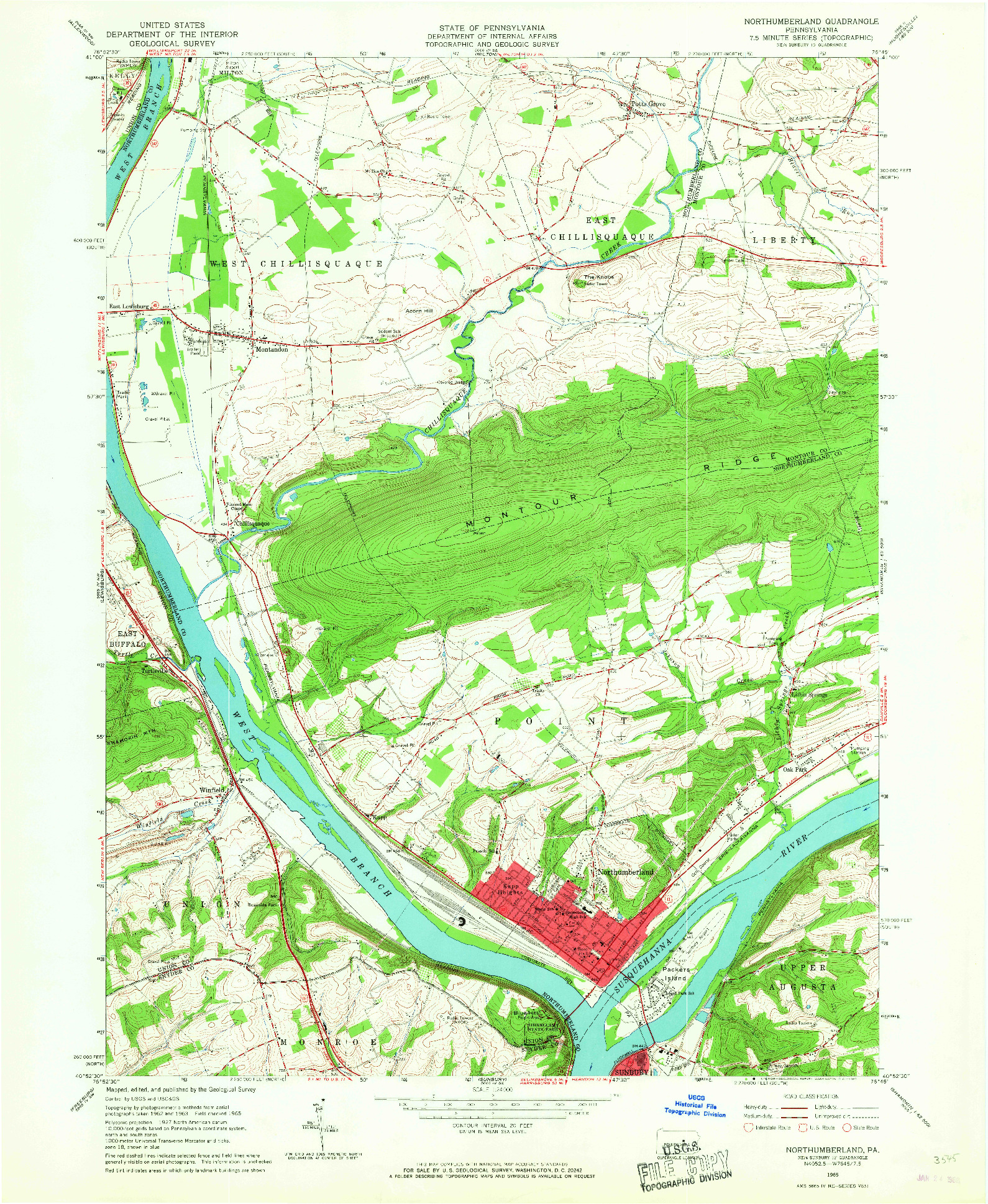 USGS 1:24000-SCALE QUADRANGLE FOR NORTHUMBERLAND, PA 1965