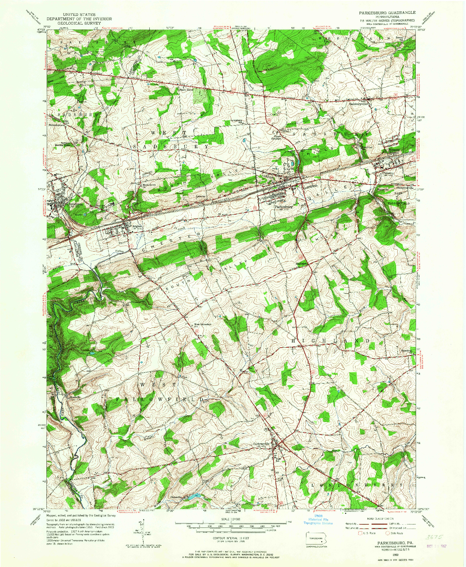USGS 1:24000-SCALE QUADRANGLE FOR PARKESBURG, PA 1953