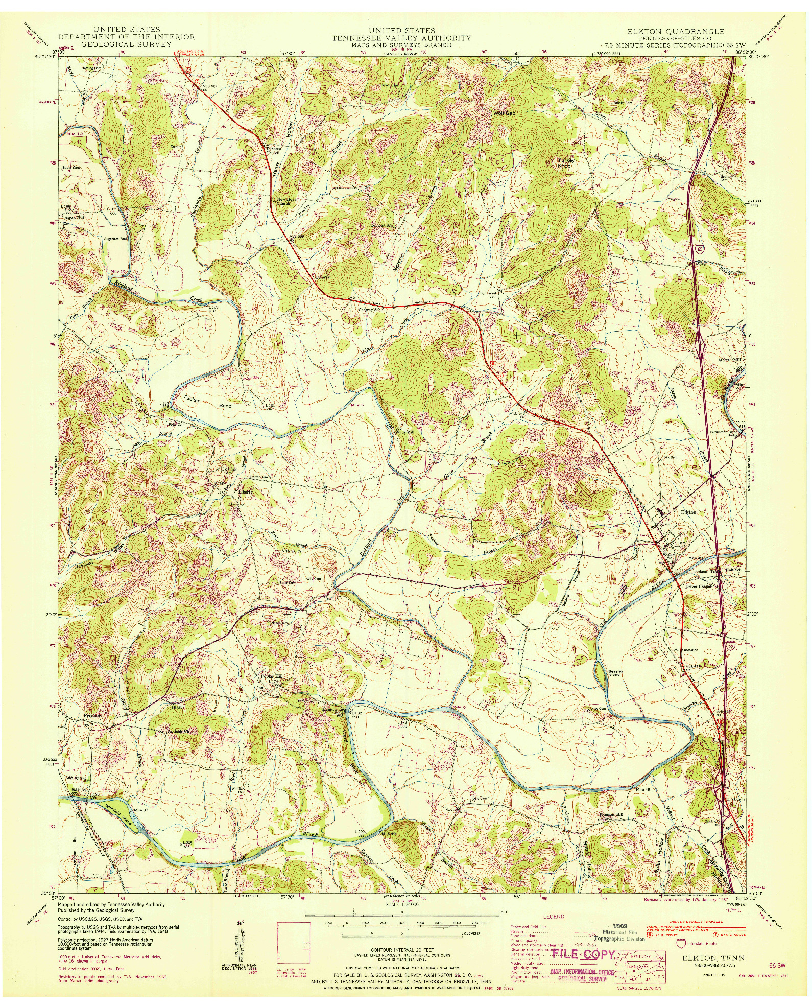 USGS 1:24000-SCALE QUADRANGLE FOR ELKTON, TN 1951