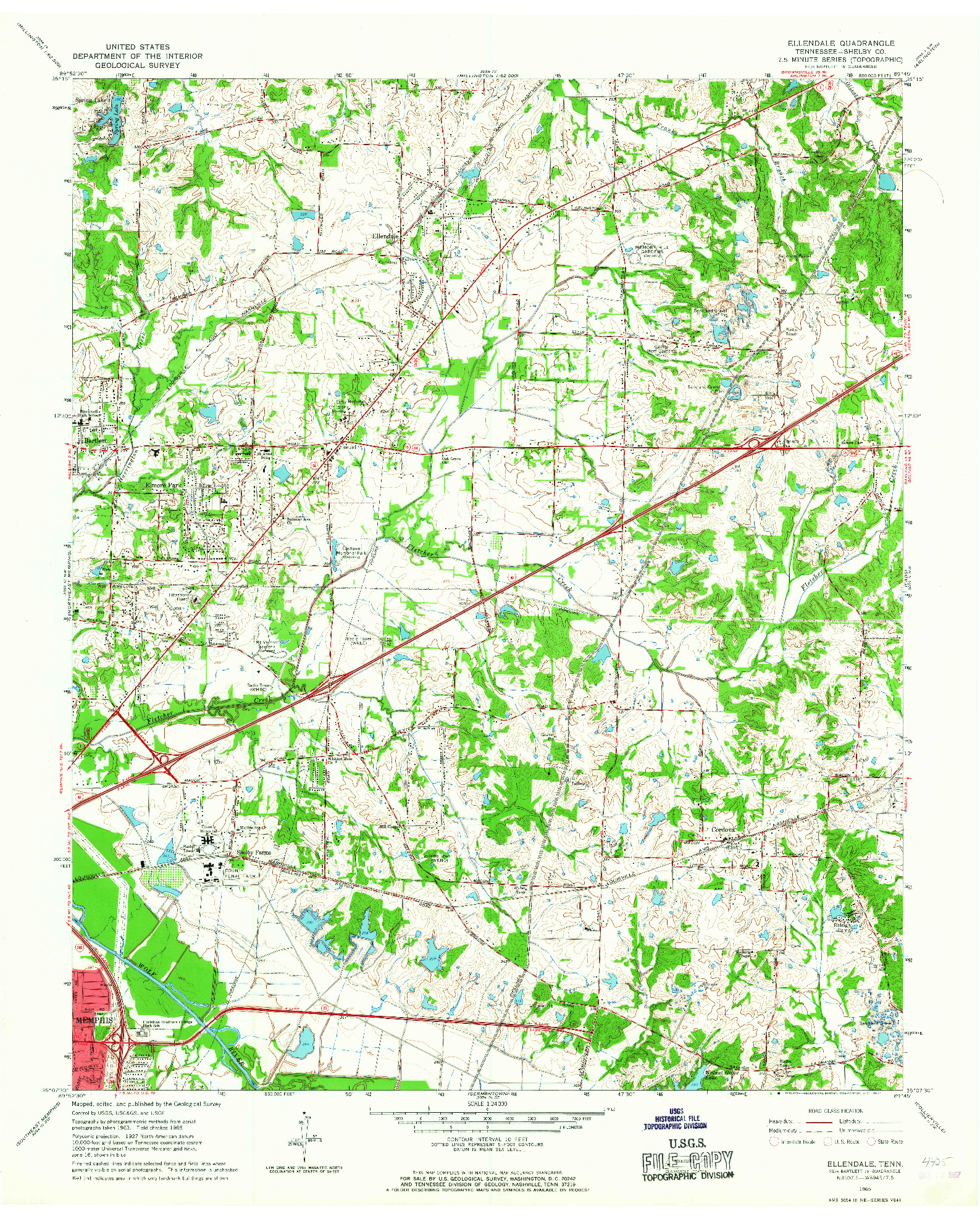 USGS 1:24000-SCALE QUADRANGLE FOR ELLENDALE, TN 1965