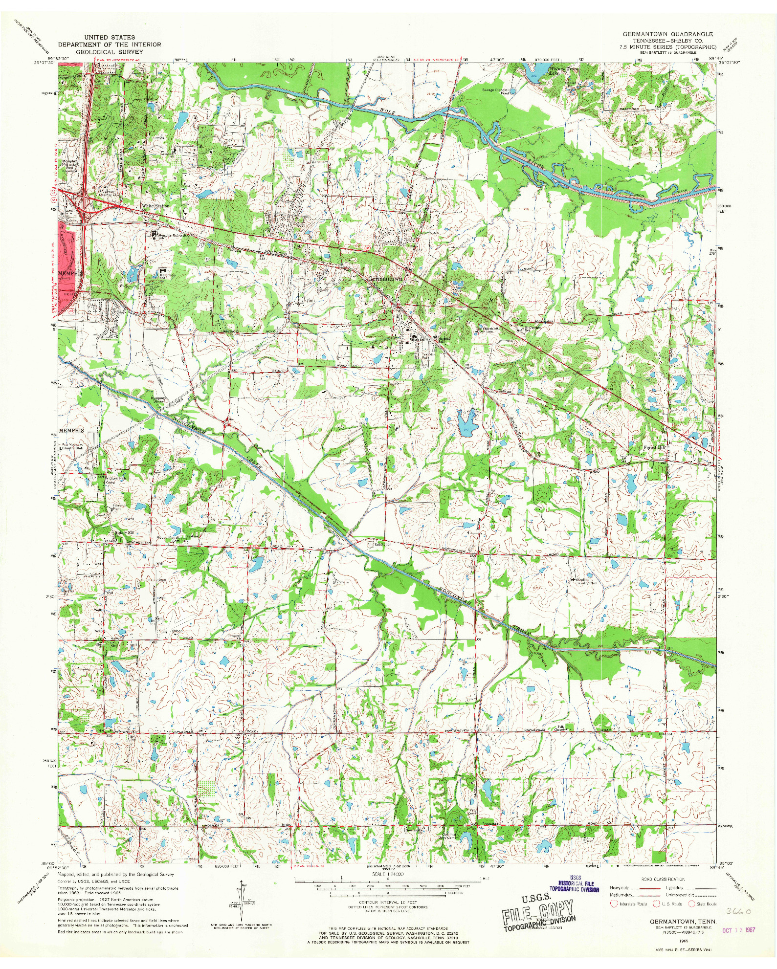 USGS 1:24000-SCALE QUADRANGLE FOR GERMANTOWN, TN 1965