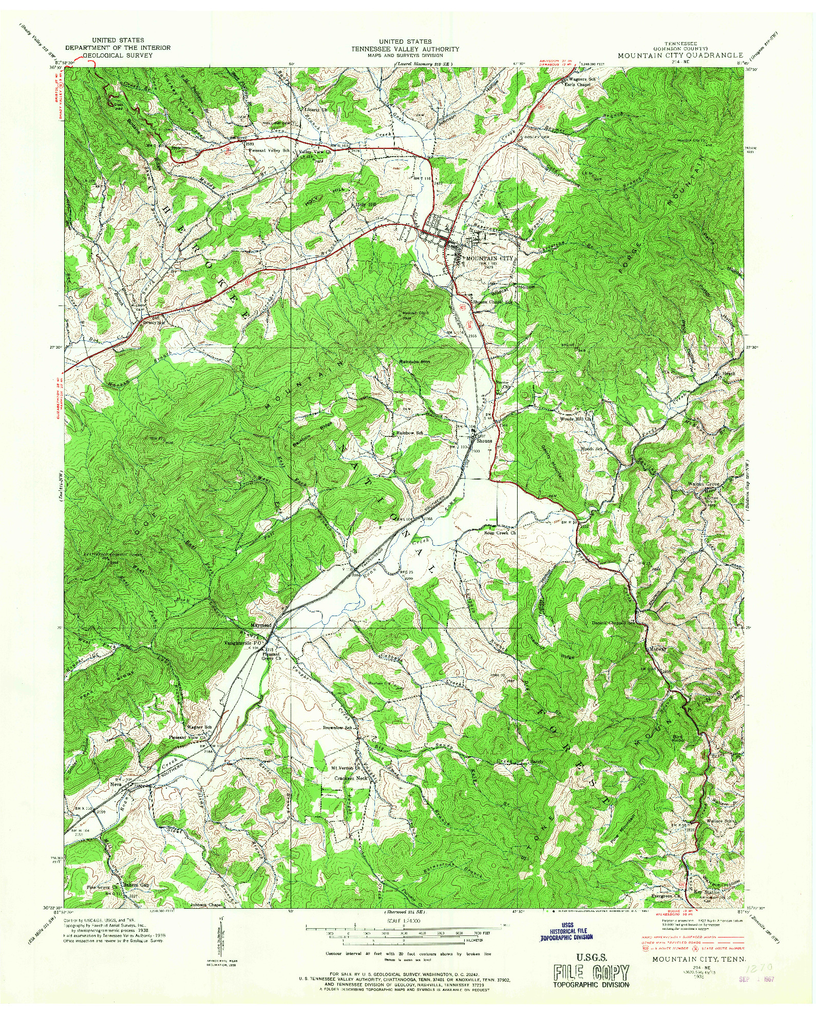 USGS 1:24000-SCALE QUADRANGLE FOR MOUNTAIN CITY, TN 1938