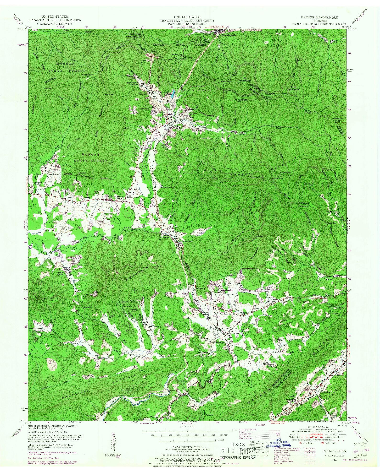 USGS 1:24000-SCALE QUADRANGLE FOR PETROS, TN 1952