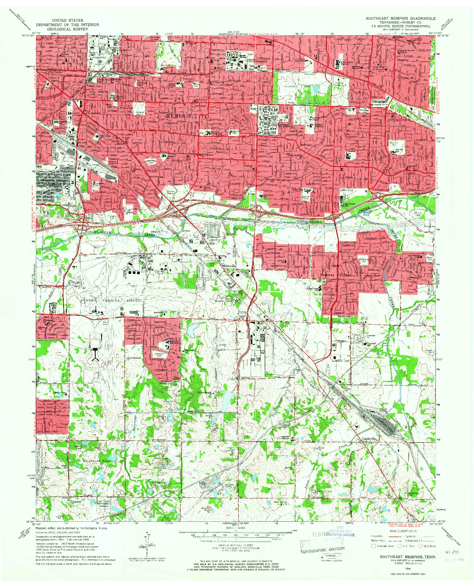 USGS 1:24000-SCALE QUADRANGLE FOR SOUTHEAST MEMPHIS, TN 1965