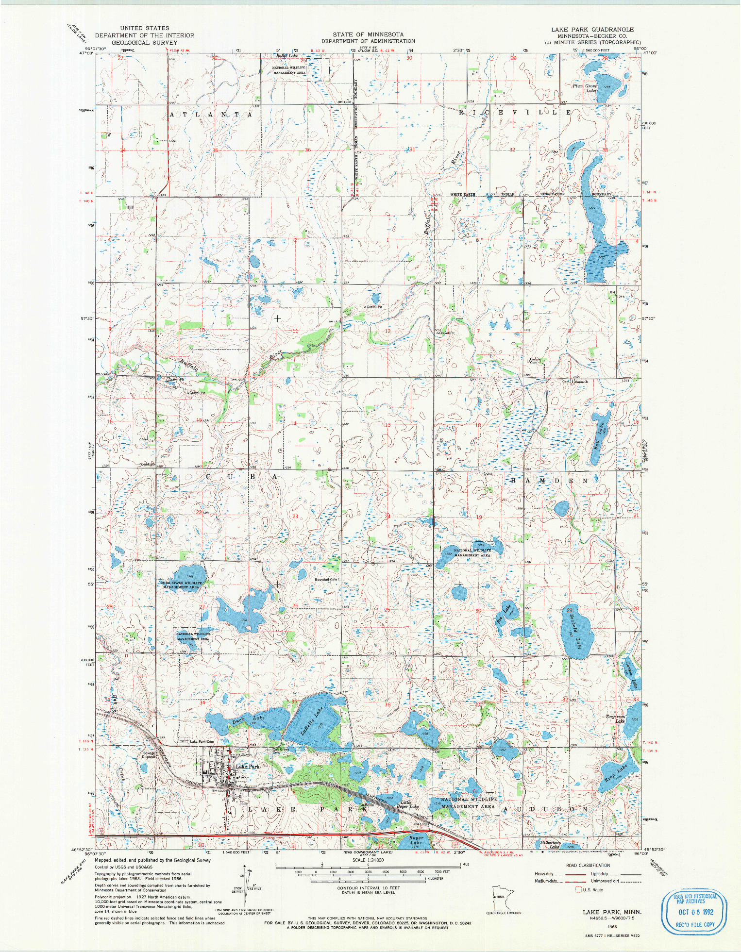 USGS 1:24000-SCALE QUADRANGLE FOR LAKE PARK, MN 1966