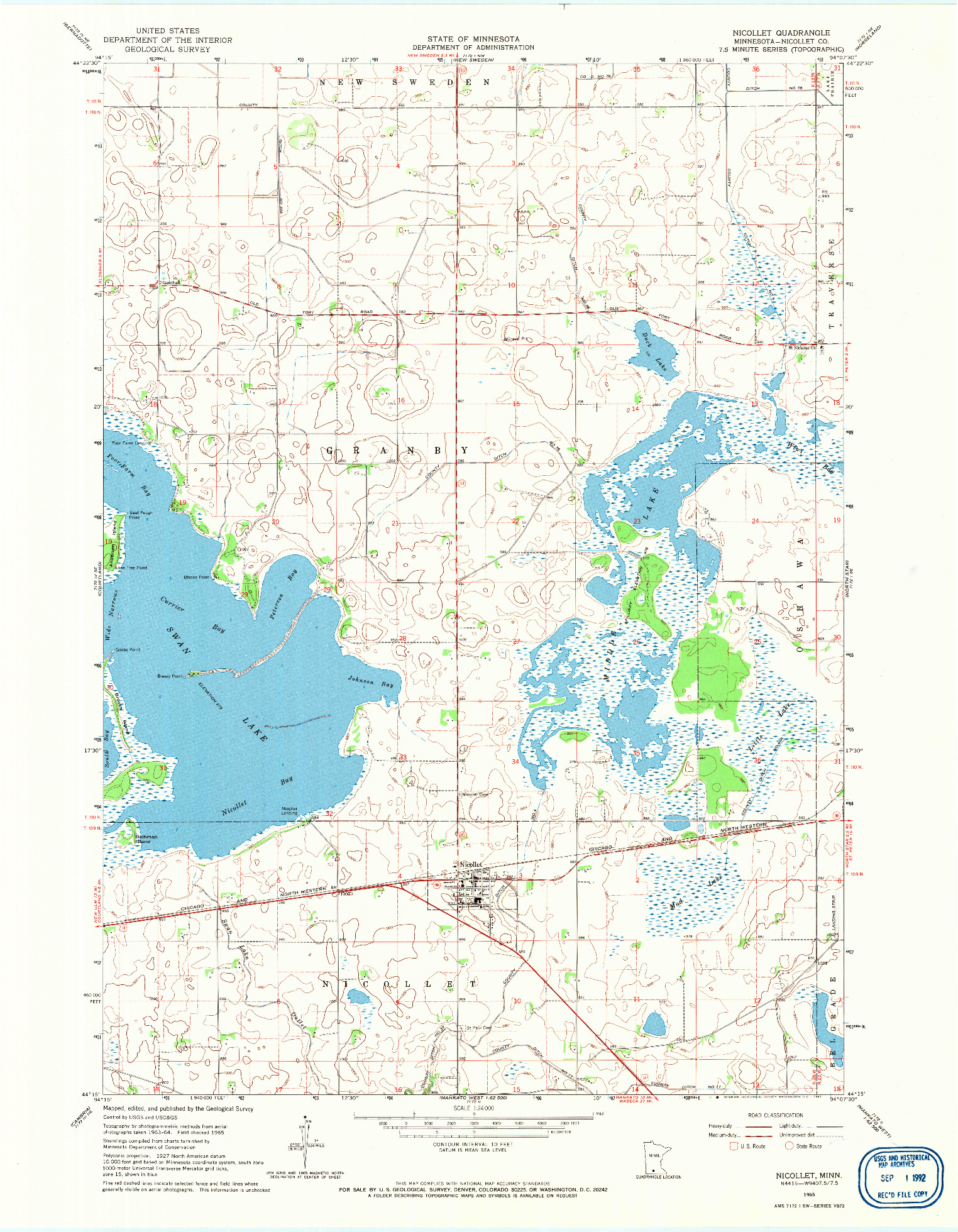 USGS 1:24000-SCALE QUADRANGLE FOR NICOLLET, MN 1965