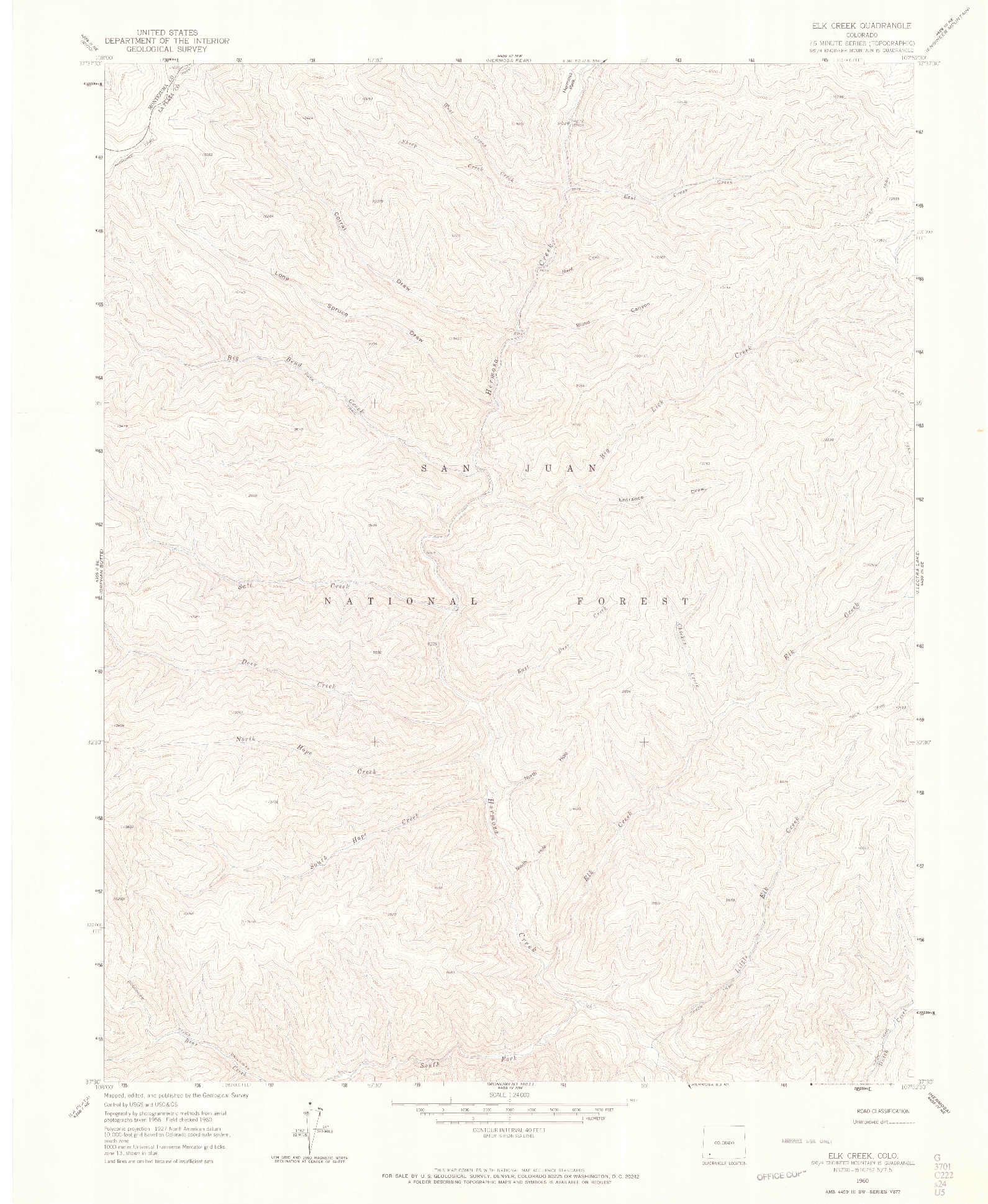 USGS 1:24000-SCALE QUADRANGLE FOR ELK CREEK, CO 1960