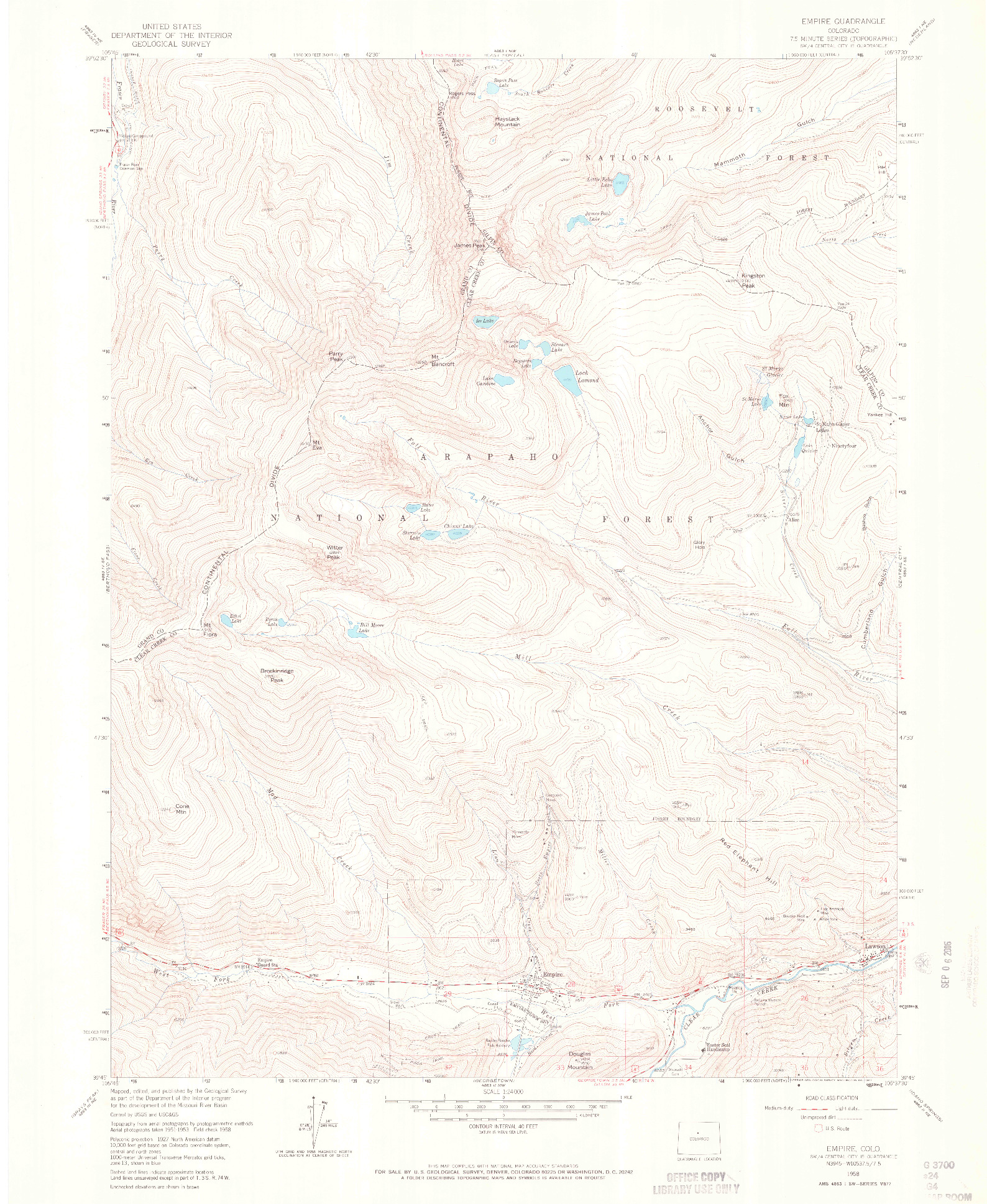 USGS 1:24000-SCALE QUADRANGLE FOR EMPIRE, CO 1958
