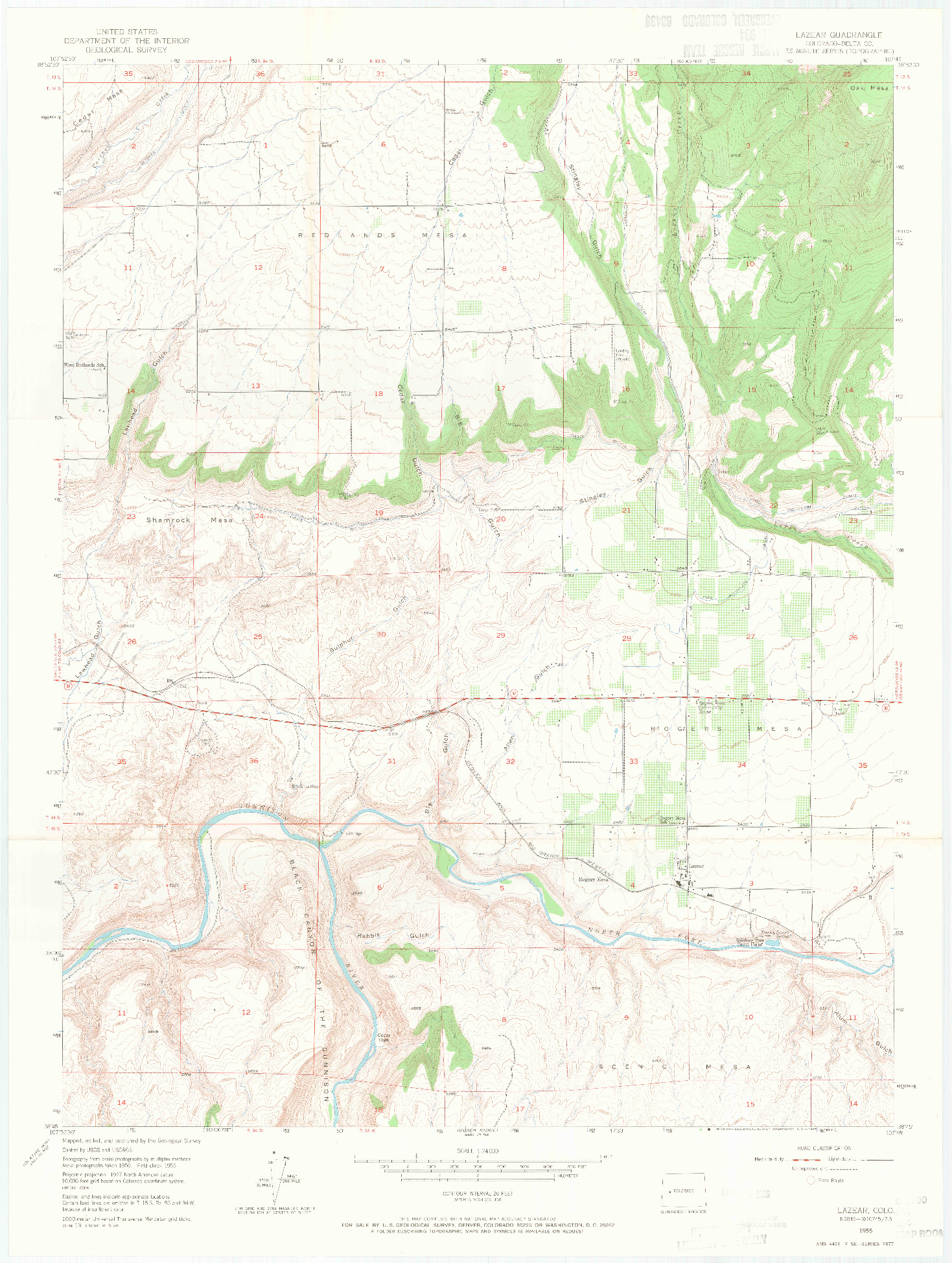 USGS 1:24000-SCALE QUADRANGLE FOR LAZEAR, CO 1955