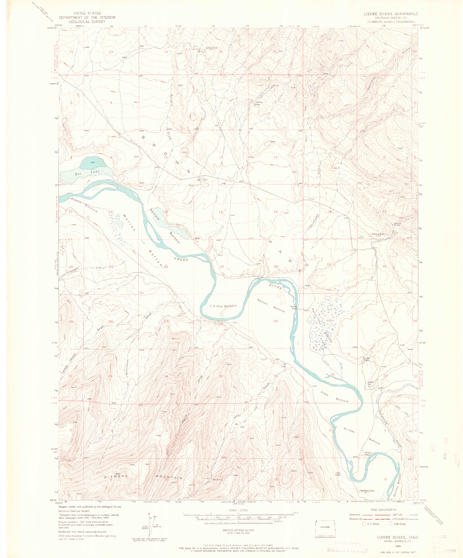 USGS 1:24000-SCALE QUADRANGLE FOR LODORE SCHOOL, CO 1954