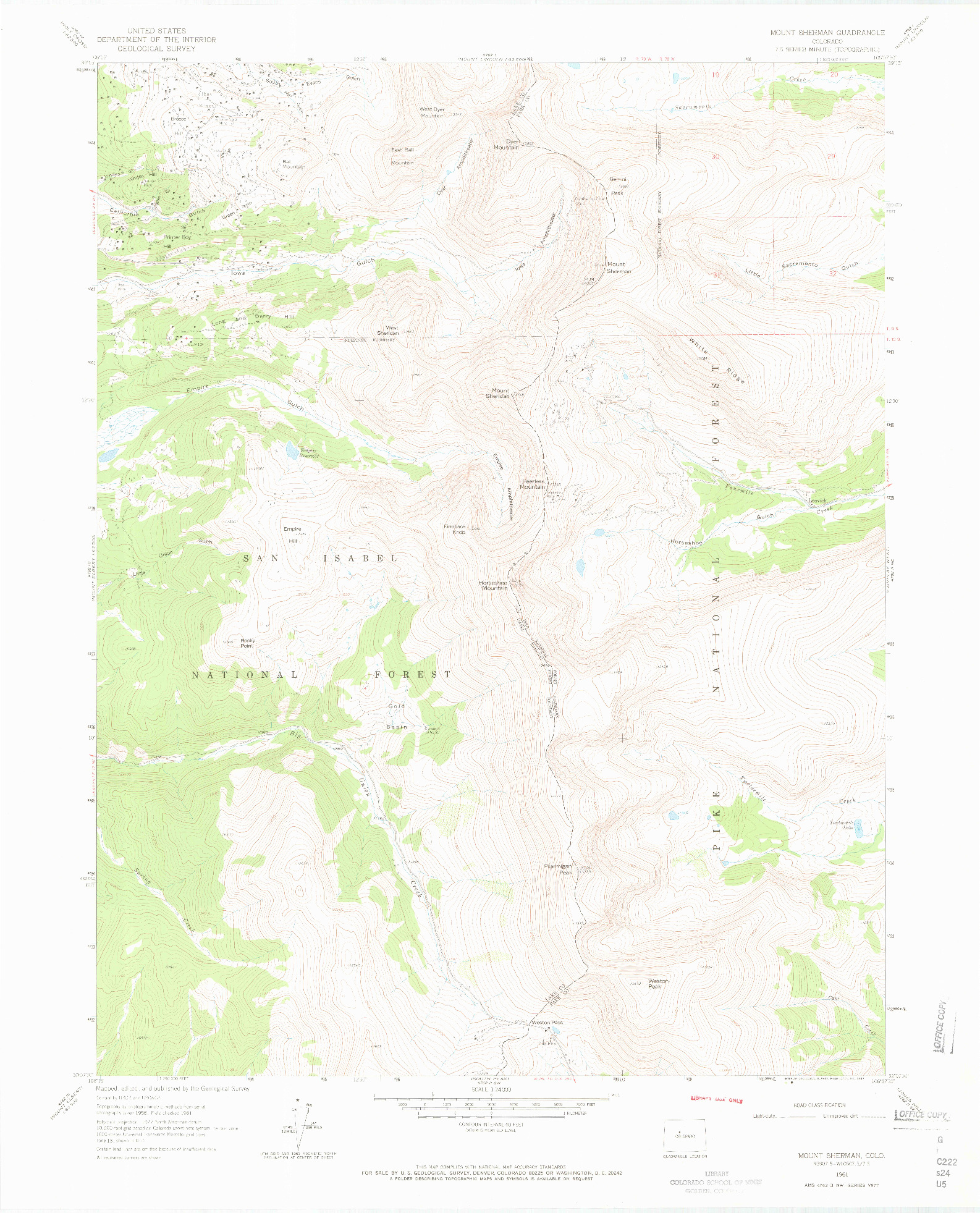 USGS 1:24000-SCALE QUADRANGLE FOR MOUNT SHERMAN, CO 1961
