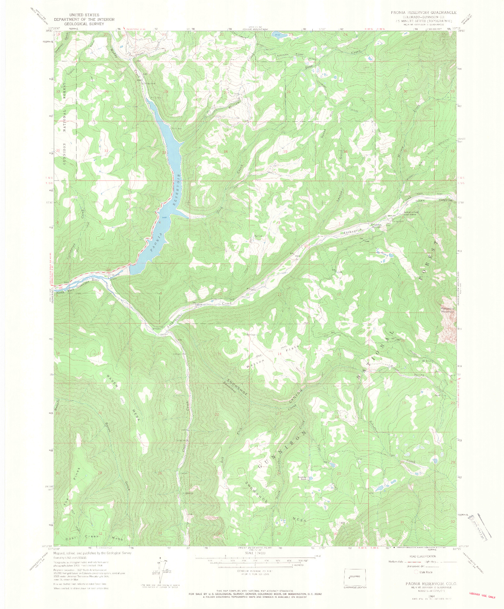 USGS 1:24000-SCALE QUADRANGLE FOR PAONIA RESERVOIR, CO 1964