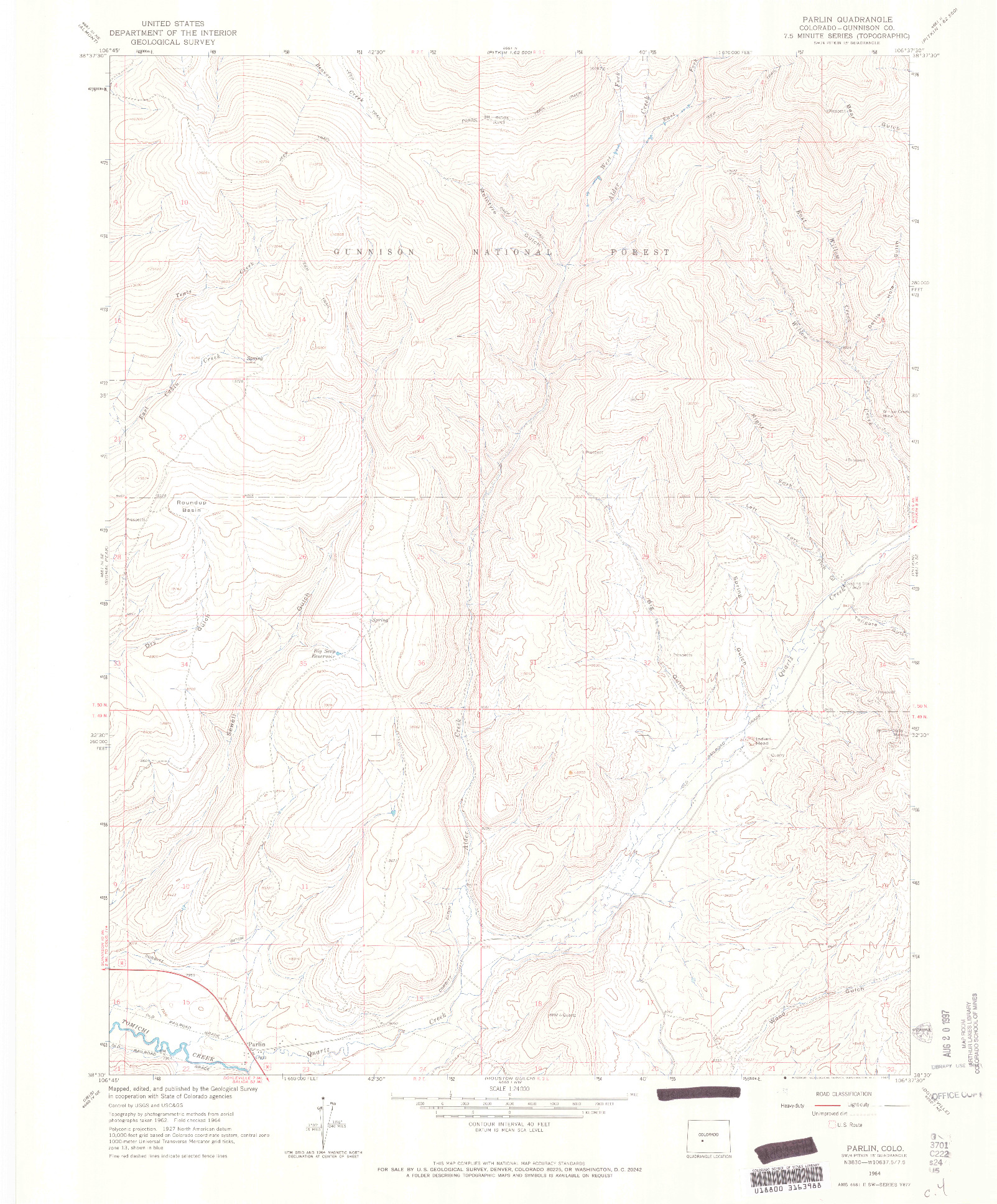 USGS 1:24000-SCALE QUADRANGLE FOR PARLIN, CO 1964
