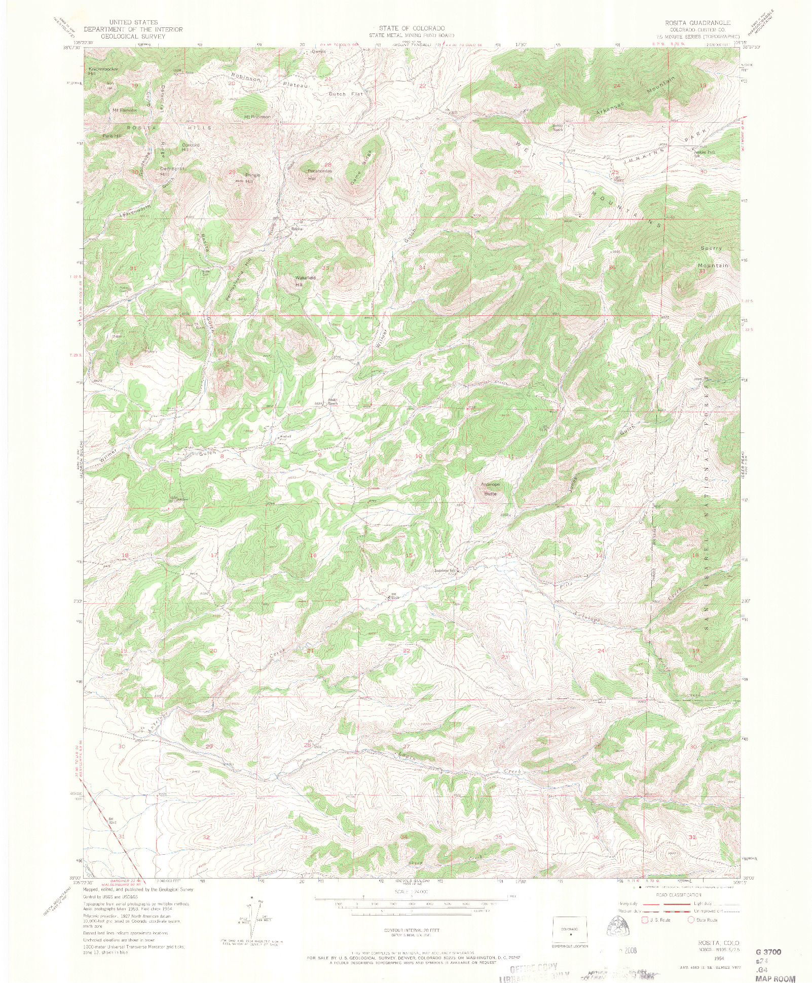 USGS 1:24000-SCALE QUADRANGLE FOR ROSITA, CO 1954