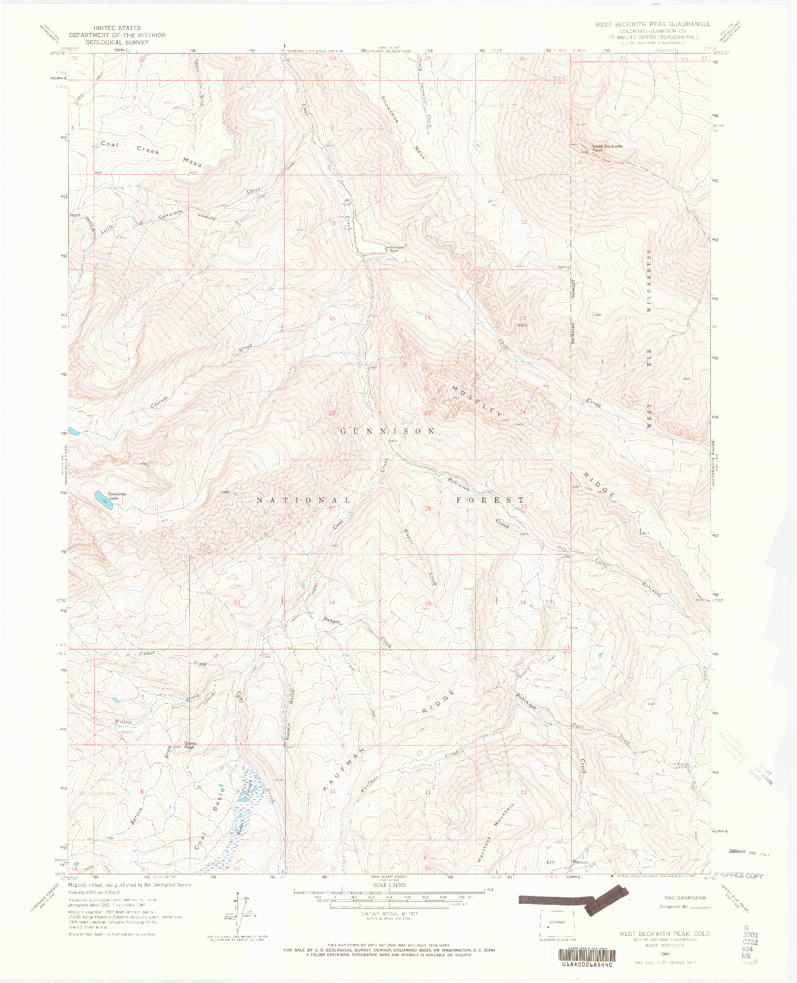 USGS 1:24000-SCALE QUADRANGLE FOR WEST BECKWITH PEAK, CO 1964