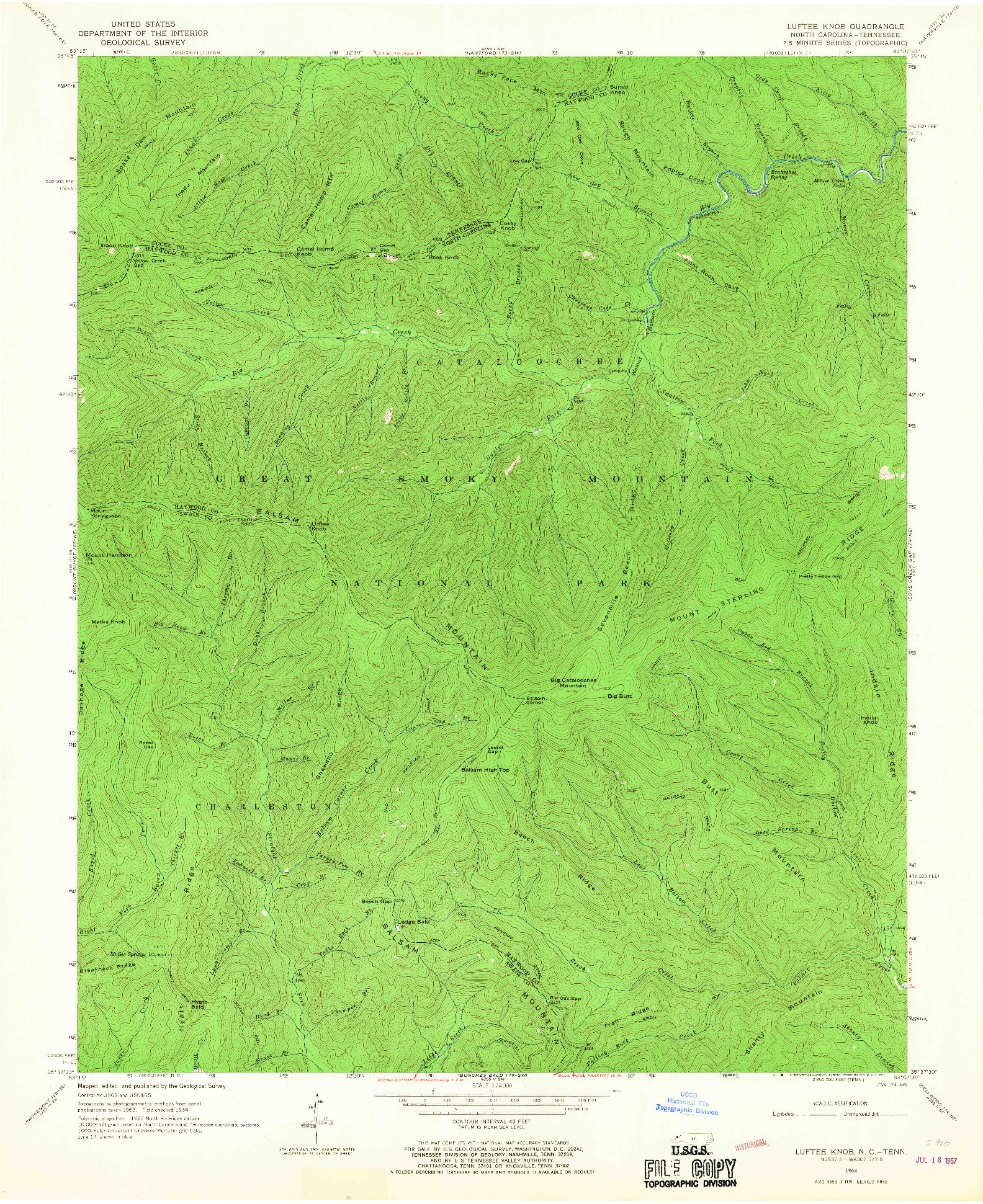 USGS 1:24000-SCALE QUADRANGLE FOR LUFTEE KNOB, NC 1964