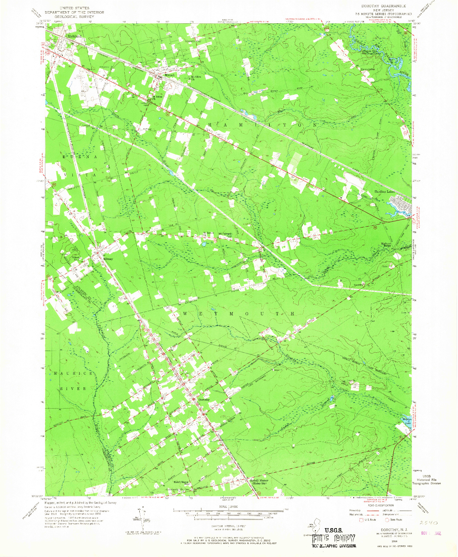 USGS 1:24000-SCALE QUADRANGLE FOR DOROTHY, NJ 1956