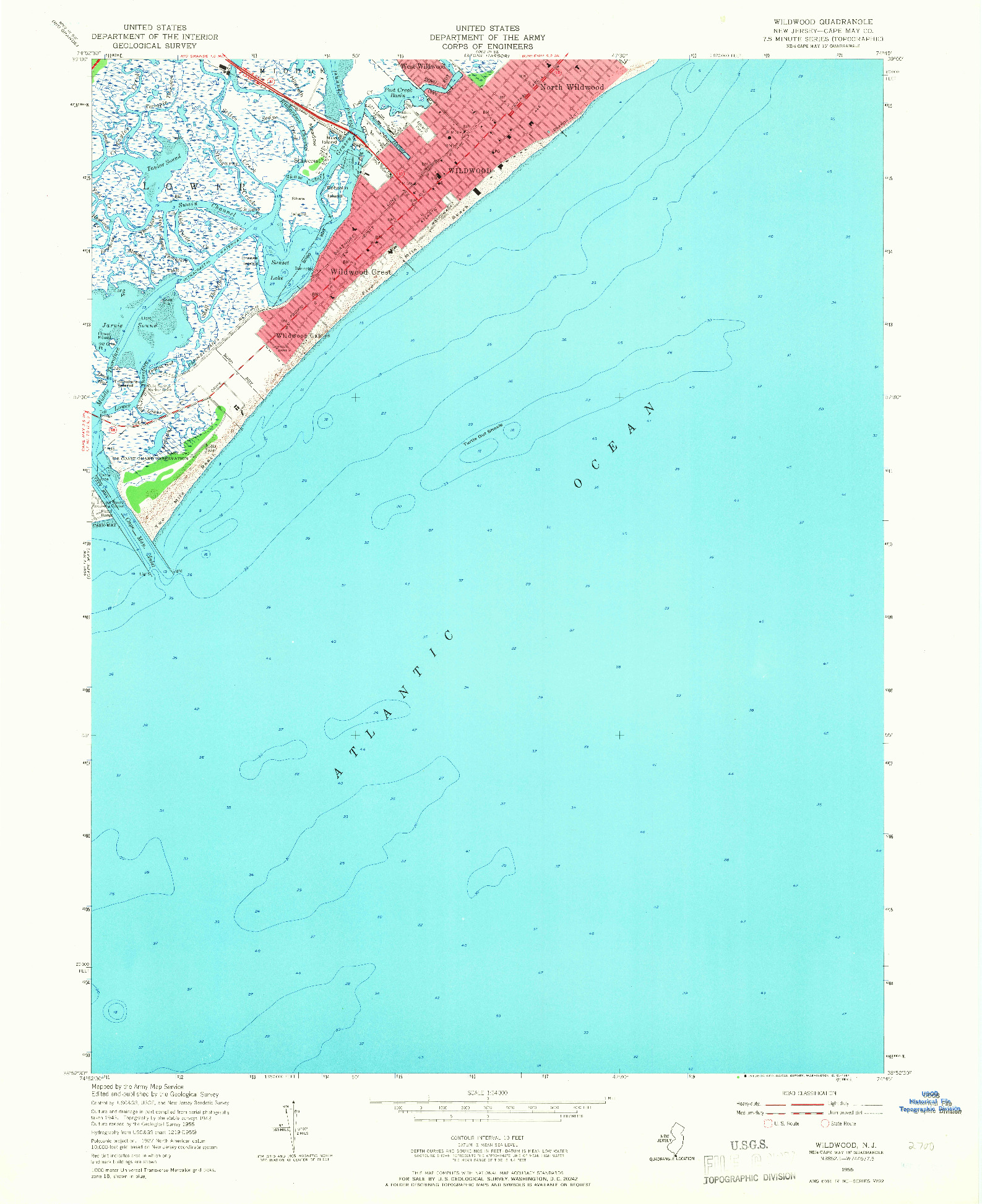 USGS 1:24000-SCALE QUADRANGLE FOR WILDWOOD, NJ 1955
