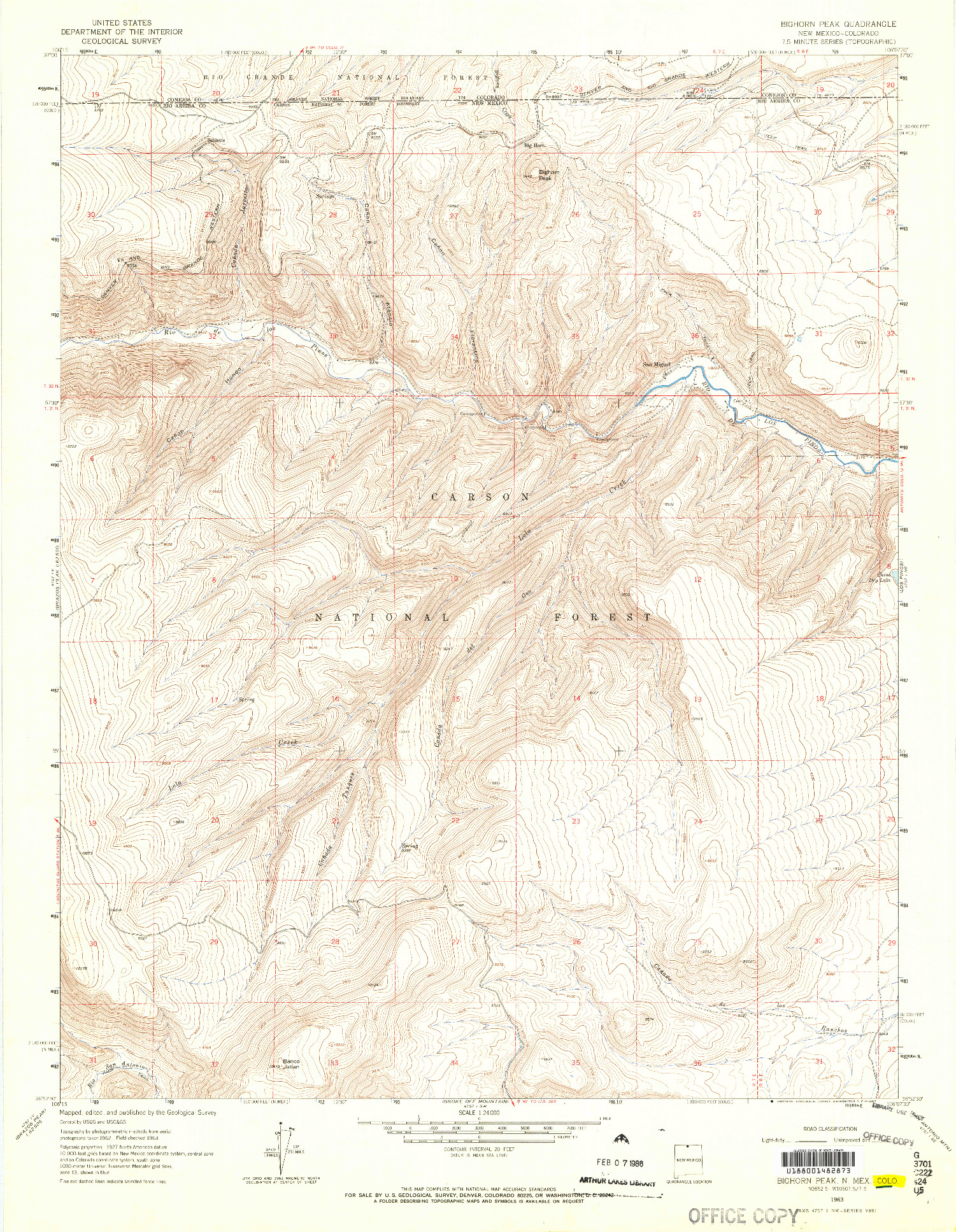 USGS 1:24000-SCALE QUADRANGLE FOR BIGHORN PEAK, NM 1963