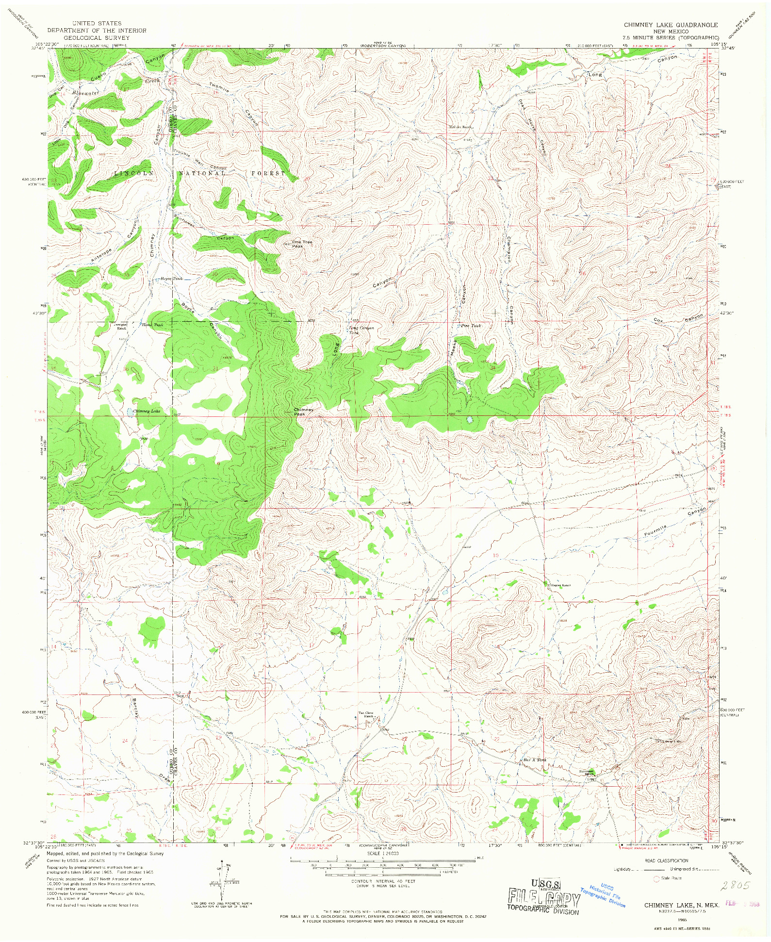 USGS 1:24000-SCALE QUADRANGLE FOR CHIMNEY LAKE, NM 1965