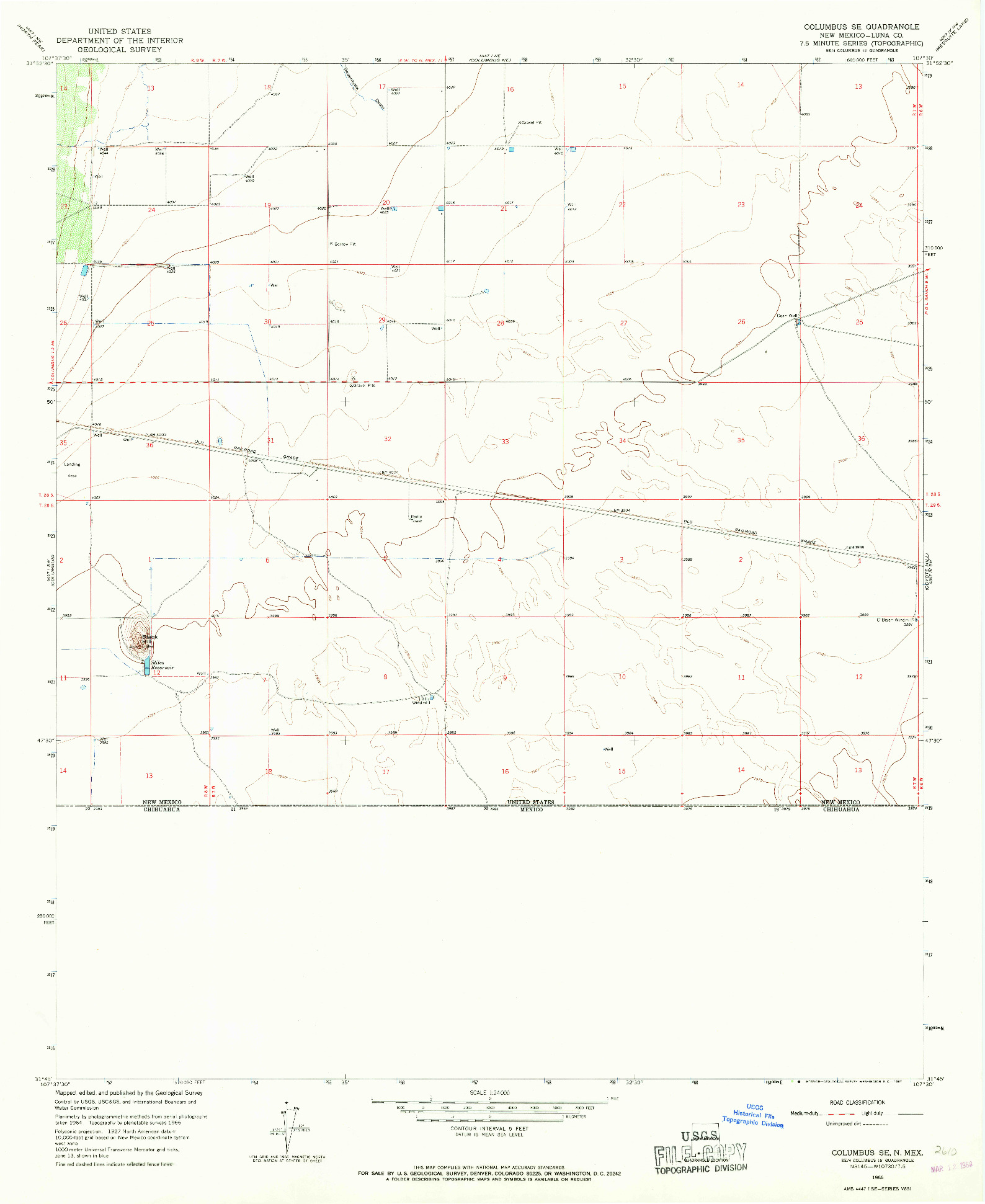 USGS 1:24000-SCALE QUADRANGLE FOR COLUMBUS SE, NM 1966