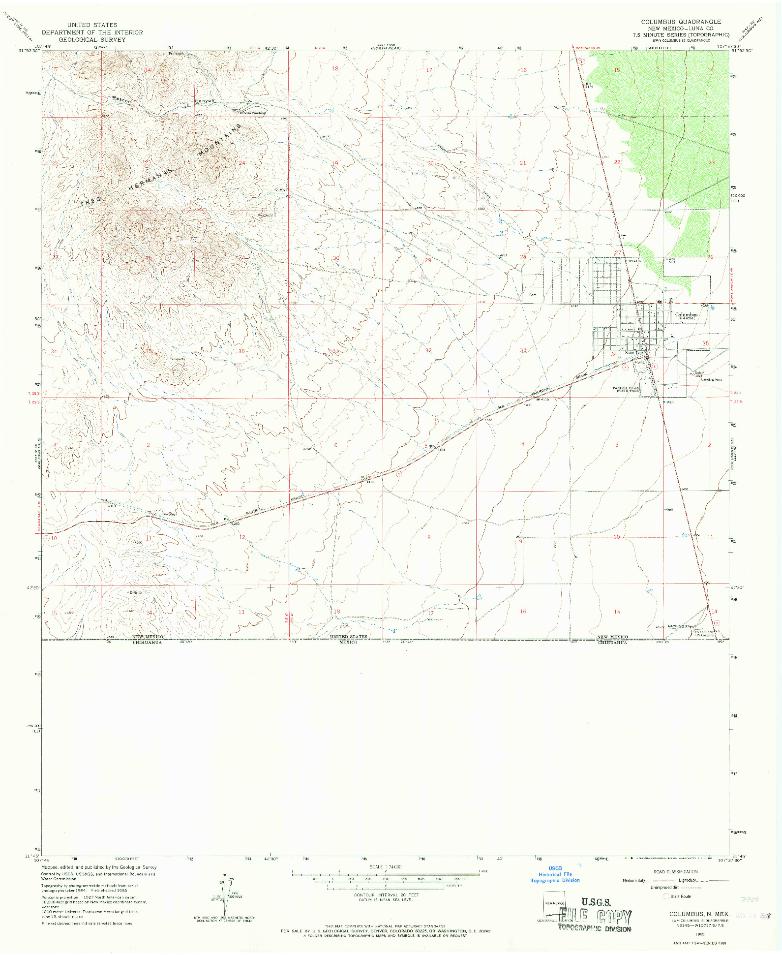 USGS 1:24000-SCALE QUADRANGLE FOR COLUMBUS, NM 1965