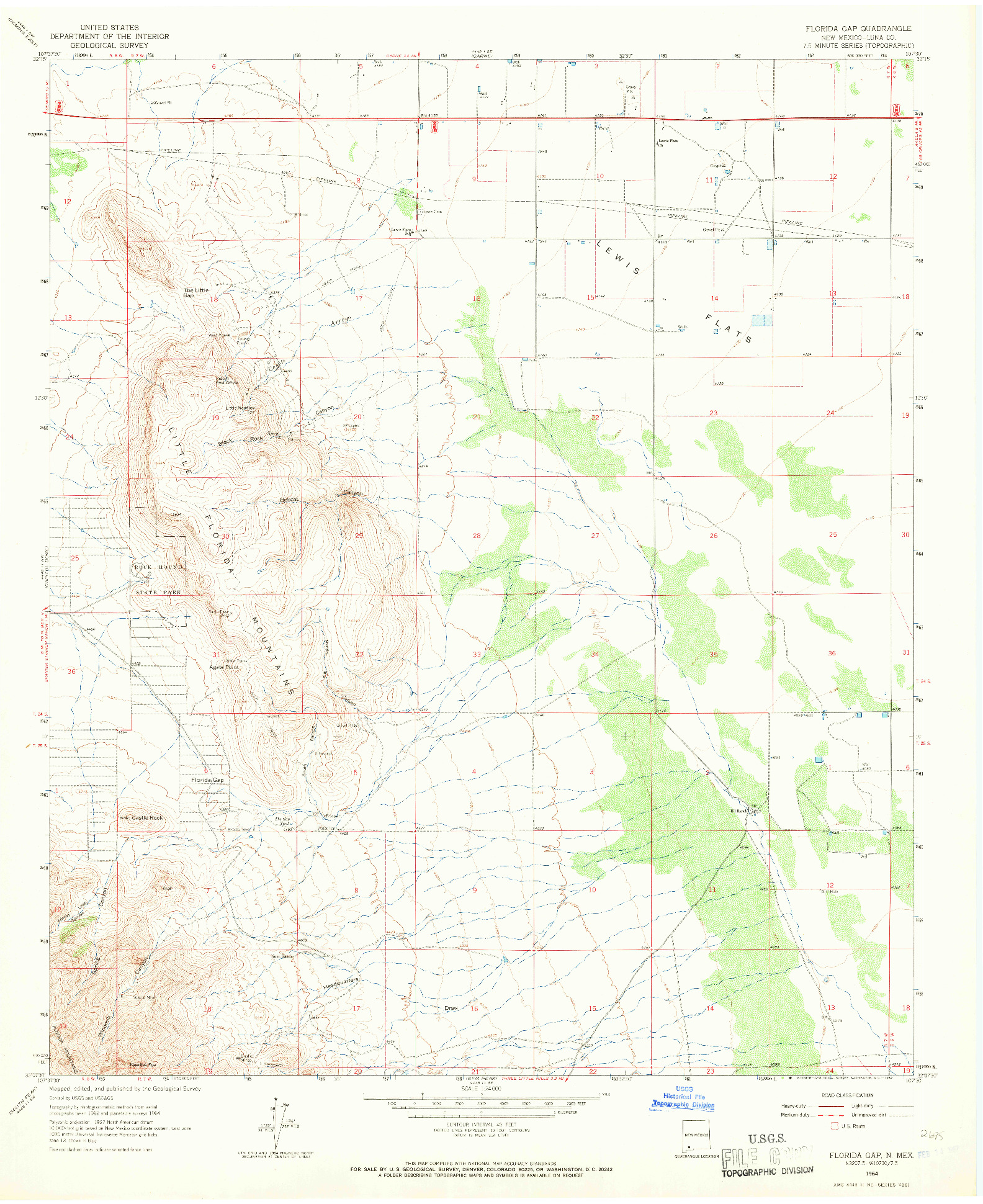 USGS 1:24000-SCALE QUADRANGLE FOR FLORIDA GAP, NM 1964