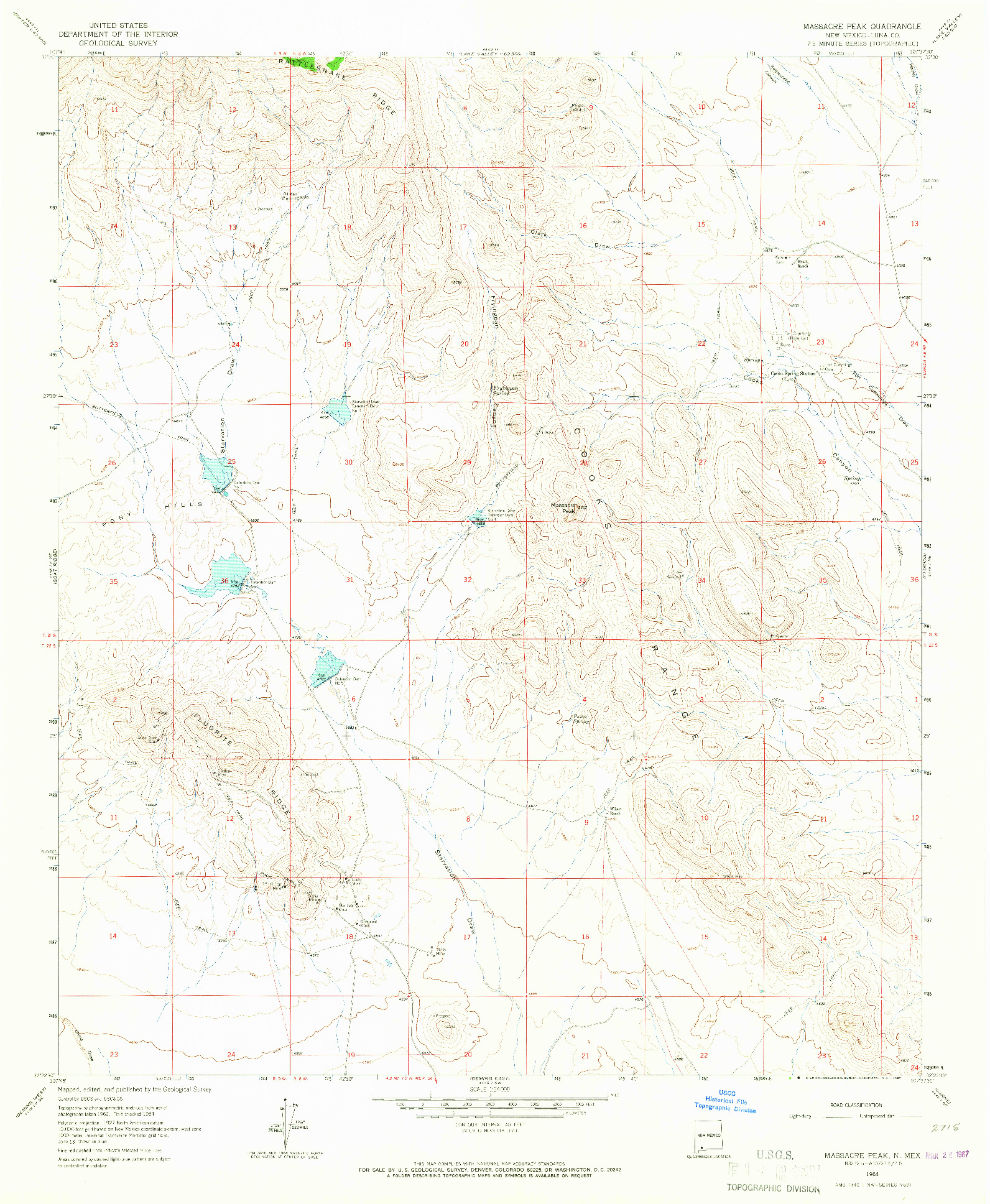 USGS 1:24000-SCALE QUADRANGLE FOR MASSACRE PEAK, NM 1964