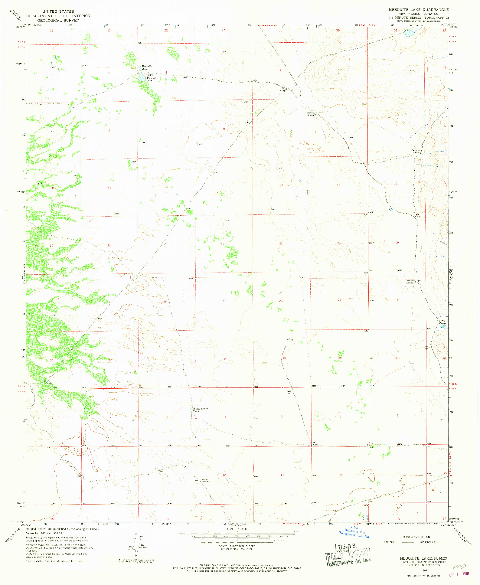 USGS 1:24000-SCALE QUADRANGLE FOR MESQUITE LAKE, NM 1966