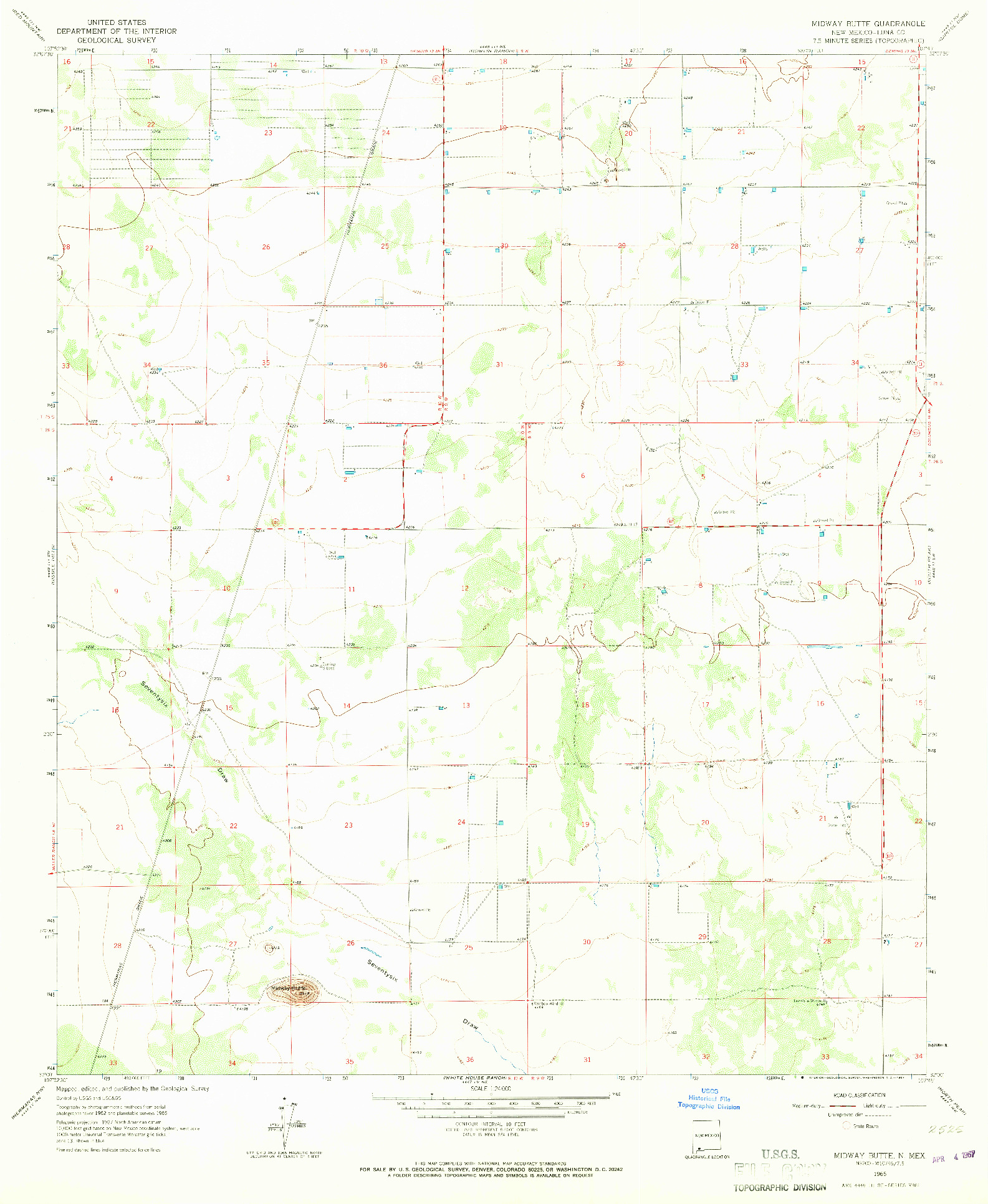 USGS 1:24000-SCALE QUADRANGLE FOR MIDWAY BUTTE, NM 1965