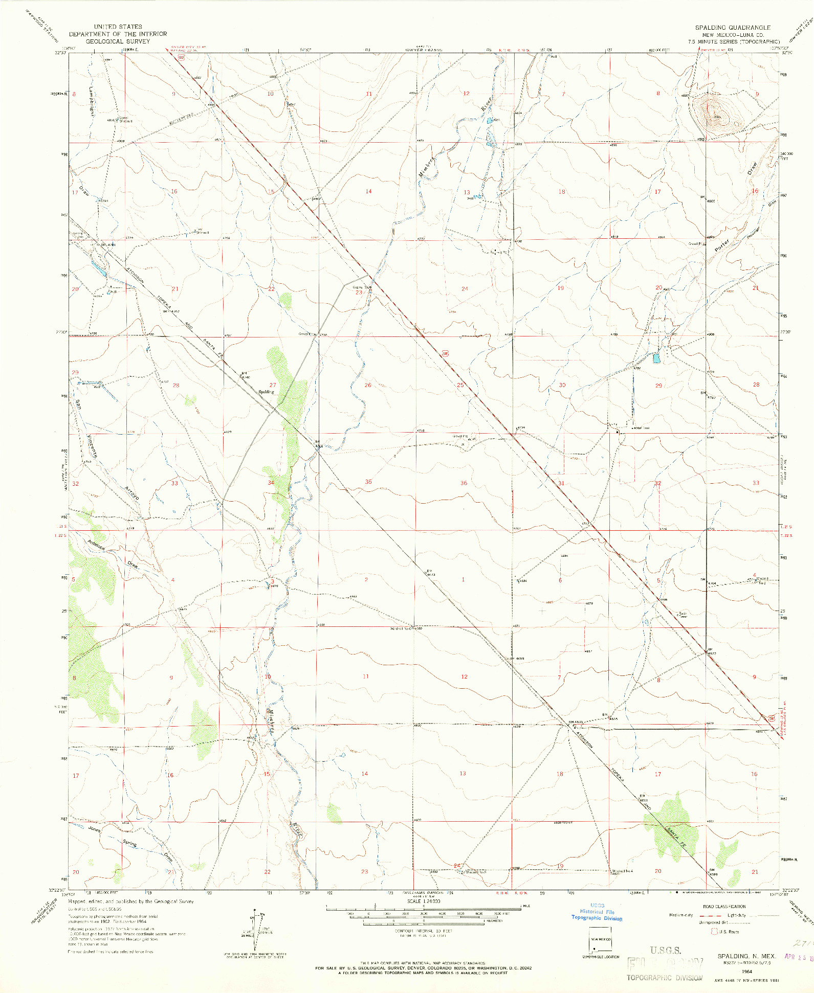 USGS 1:24000-SCALE QUADRANGLE FOR SPALDING, NM 1964