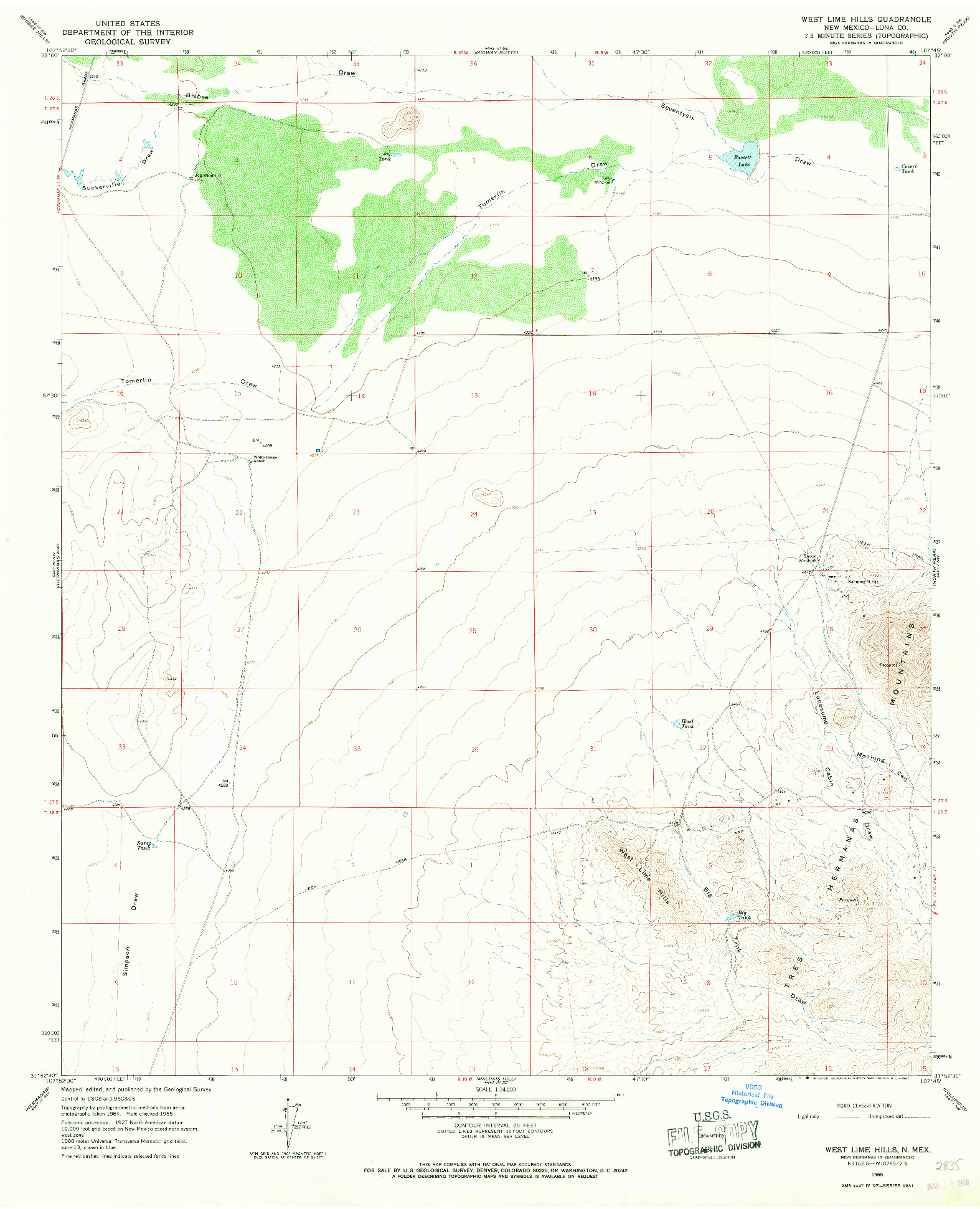 USGS 1:24000-SCALE QUADRANGLE FOR WEST LIME HILLS, NM 1965