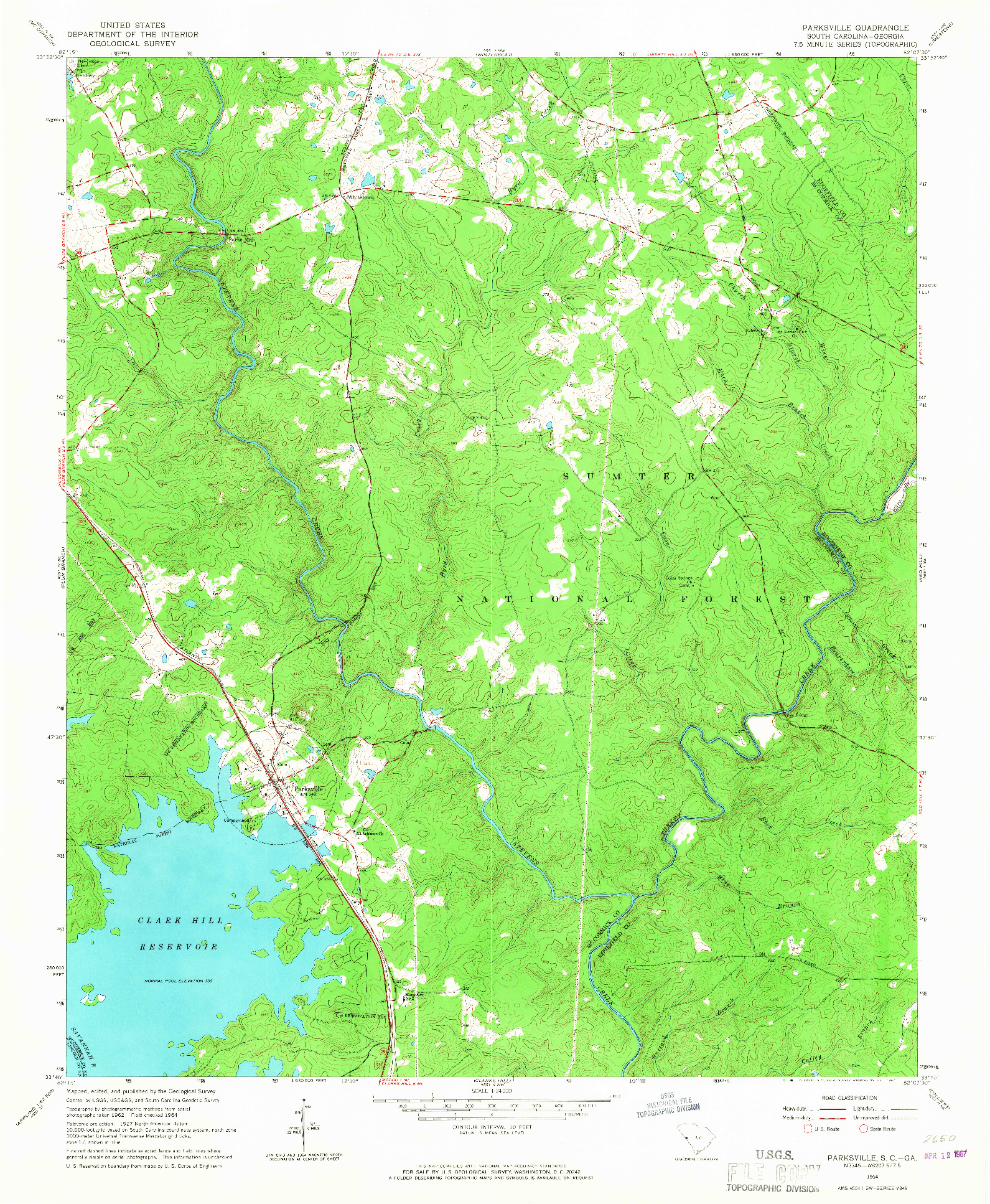 USGS 1:24000-SCALE QUADRANGLE FOR PARKSVILLE, SC 1964