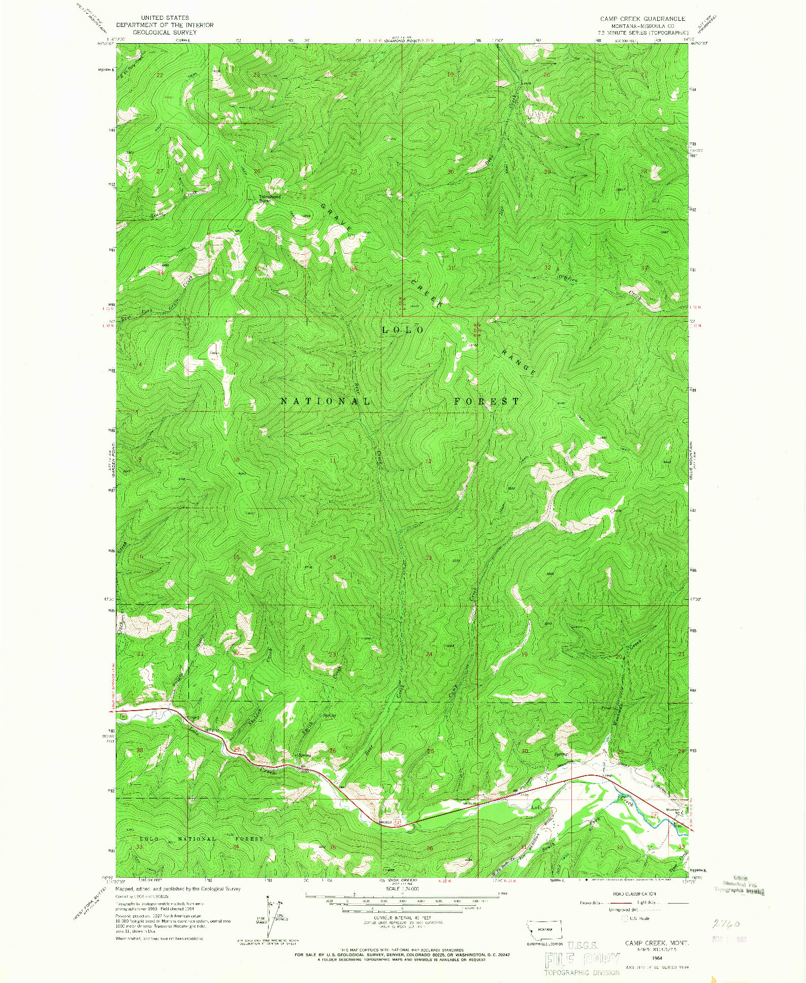 USGS 1:24000-SCALE QUADRANGLE FOR CAMP CREEK, MT 1964
