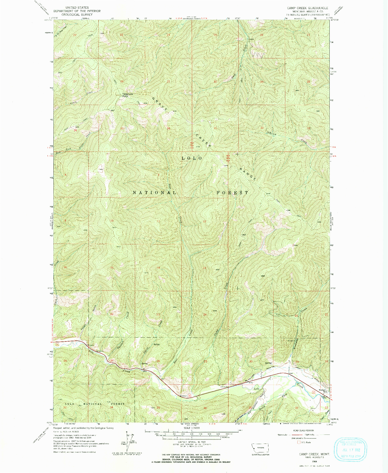 USGS 1:24000-SCALE QUADRANGLE FOR CAMP CREEK, MT 1964