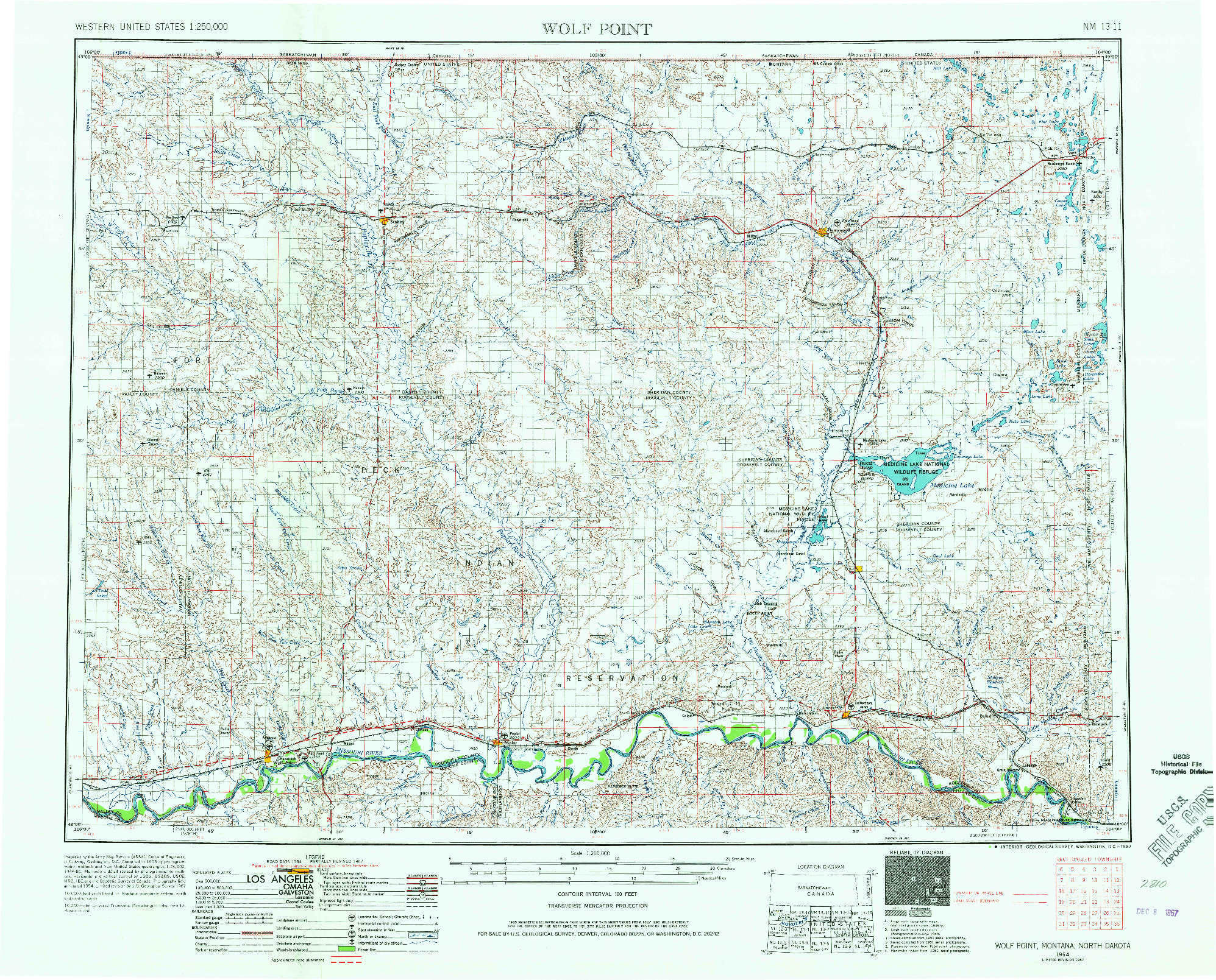 USGS 1:250000-SCALE QUADRANGLE FOR WOLF POINT, MT 1954