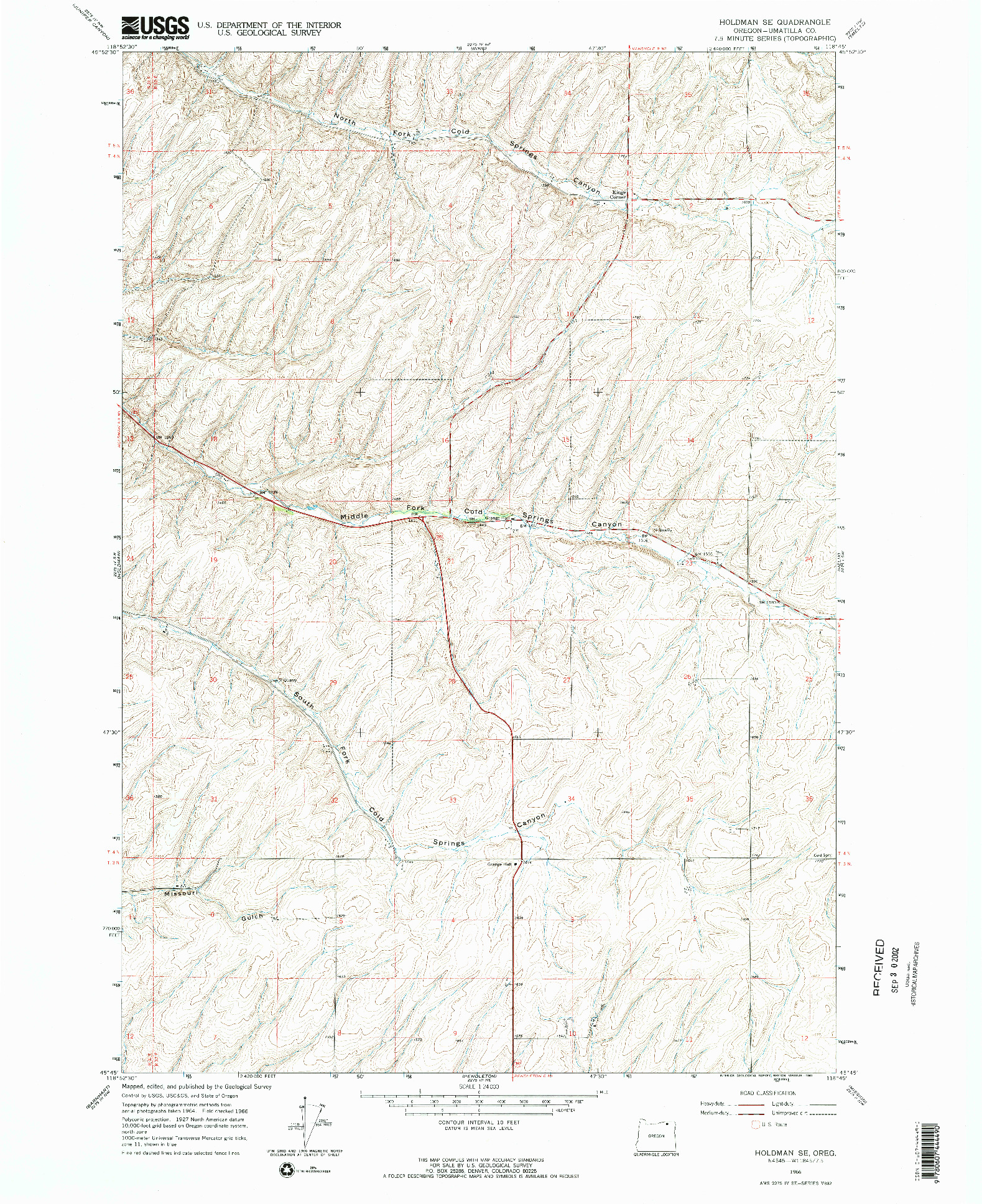 USGS 1:24000-SCALE QUADRANGLE FOR HOLDMAN SE, OR 1966