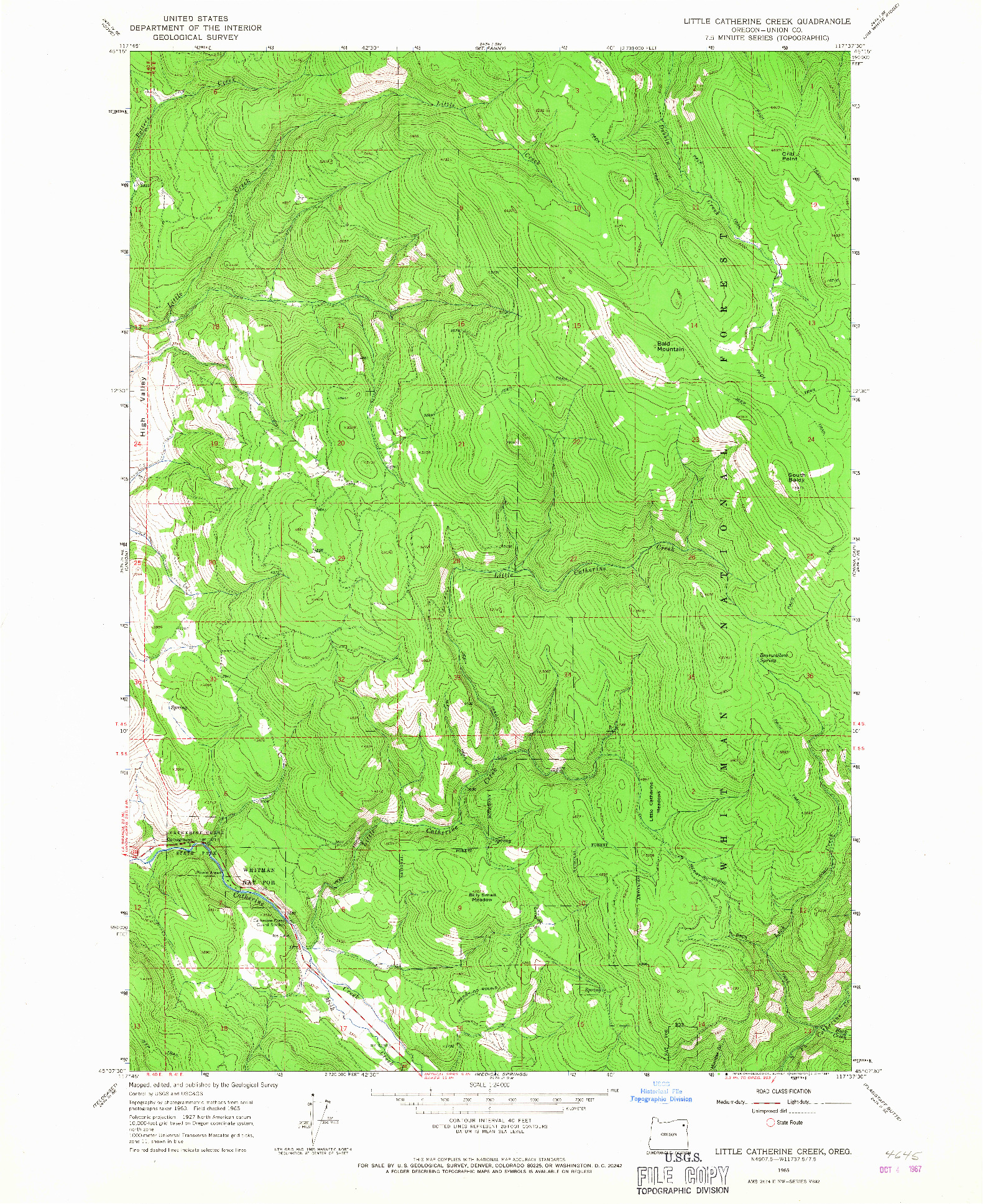 USGS 1:24000-SCALE QUADRANGLE FOR LITTLE CATHERINE CREEK, OR 1965