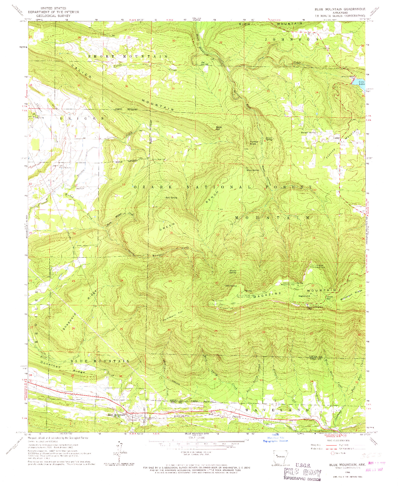 USGS 1:24000-SCALE QUADRANGLE FOR BLUE MOUNTAIN, AR 1966