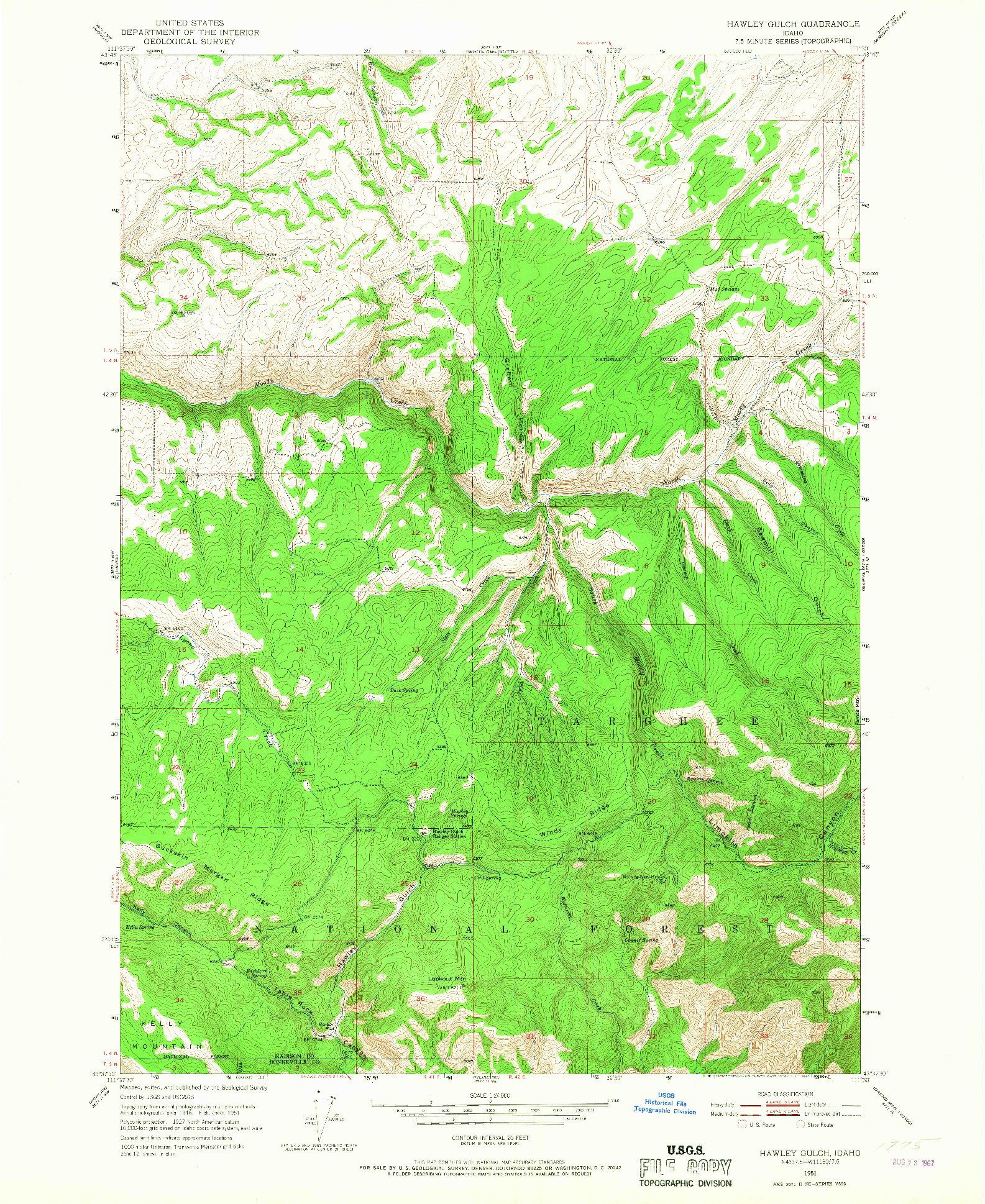 USGS 1:24000-SCALE QUADRANGLE FOR HAWLEY GULCH, ID 1951