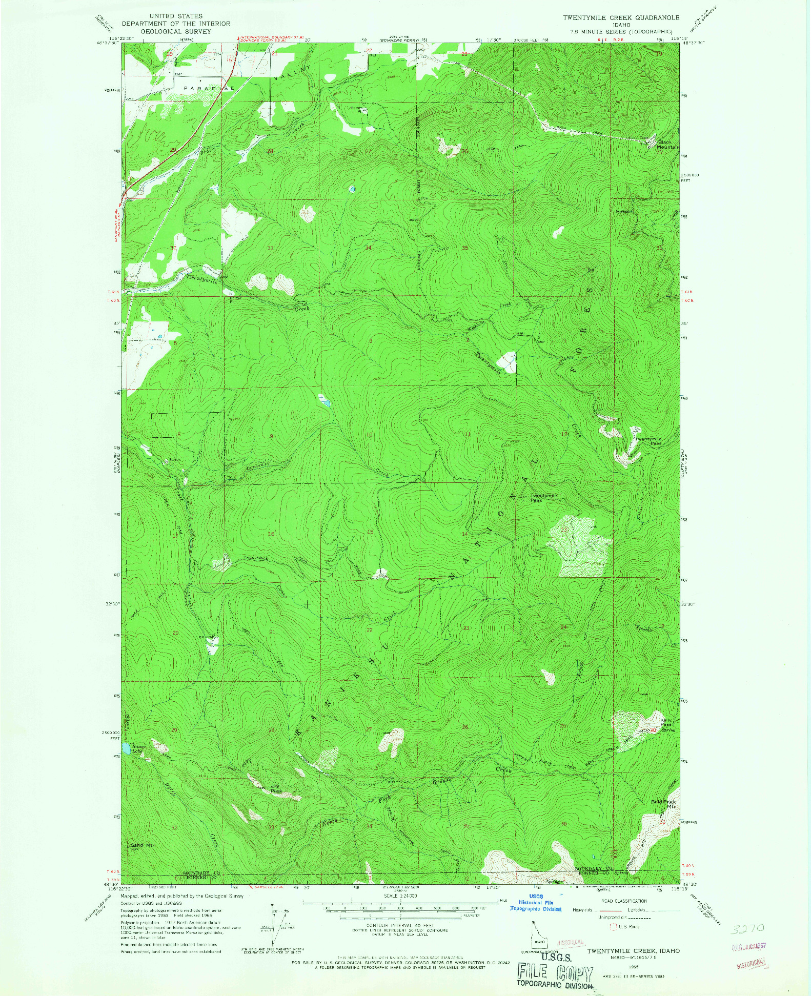 USGS 1:24000-SCALE QUADRANGLE FOR TWENTYMILE CREEK, ID 1965