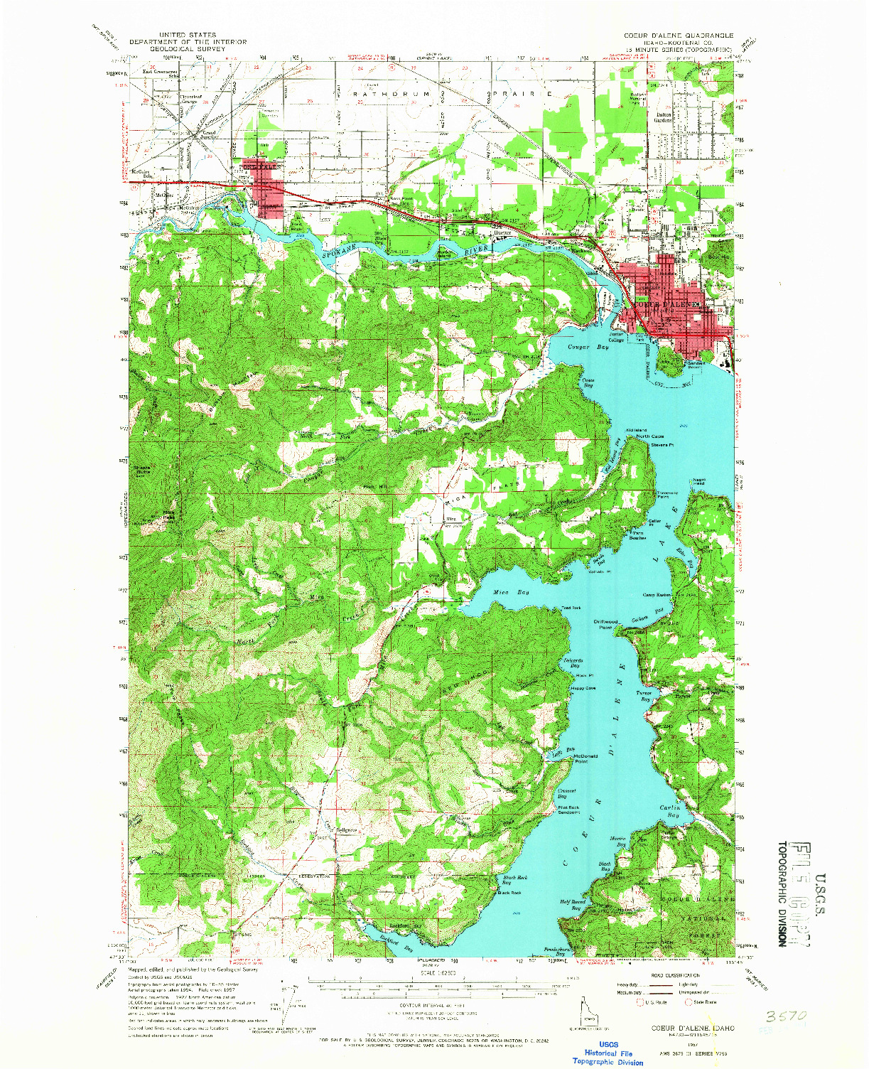 USGS 1:62500-SCALE QUADRANGLE FOR COEUR D'ALENE, ID 1957