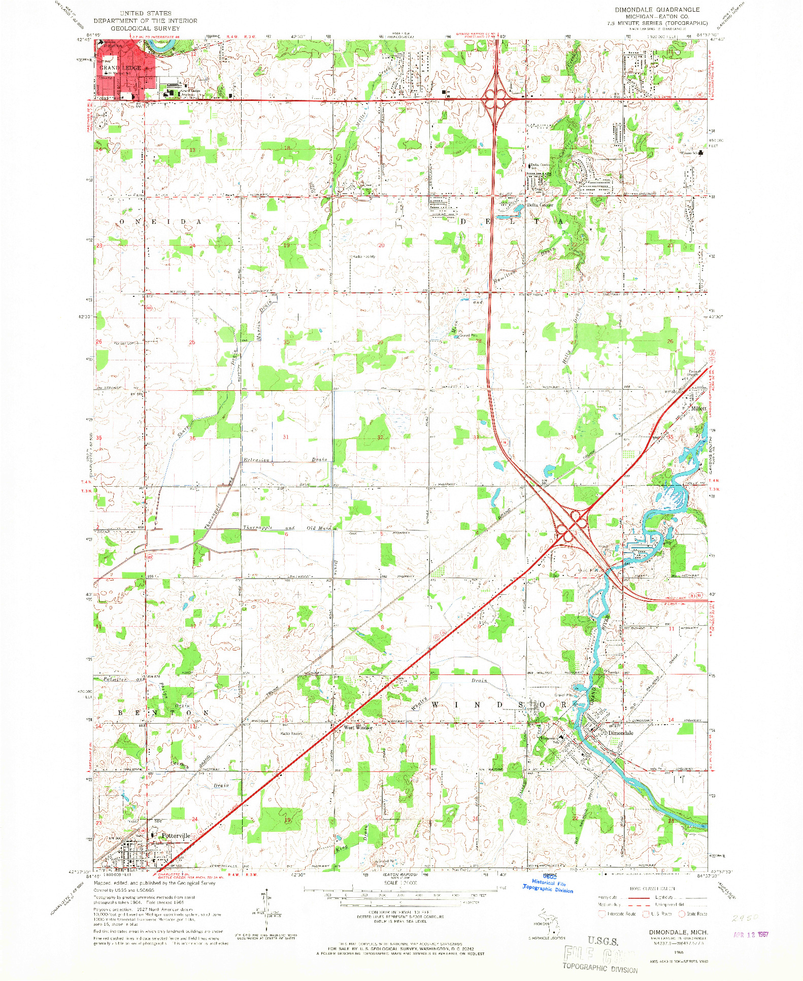 USGS 1:24000-SCALE QUADRANGLE FOR DIMONDALE, MI 1965