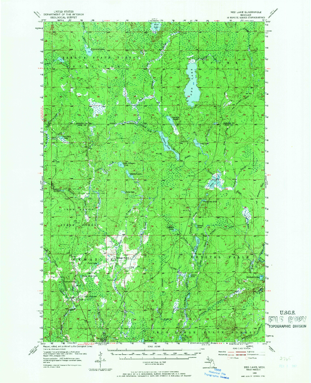 USGS 1:62500-SCALE QUADRANGLE FOR NED LAKE, MI 1955