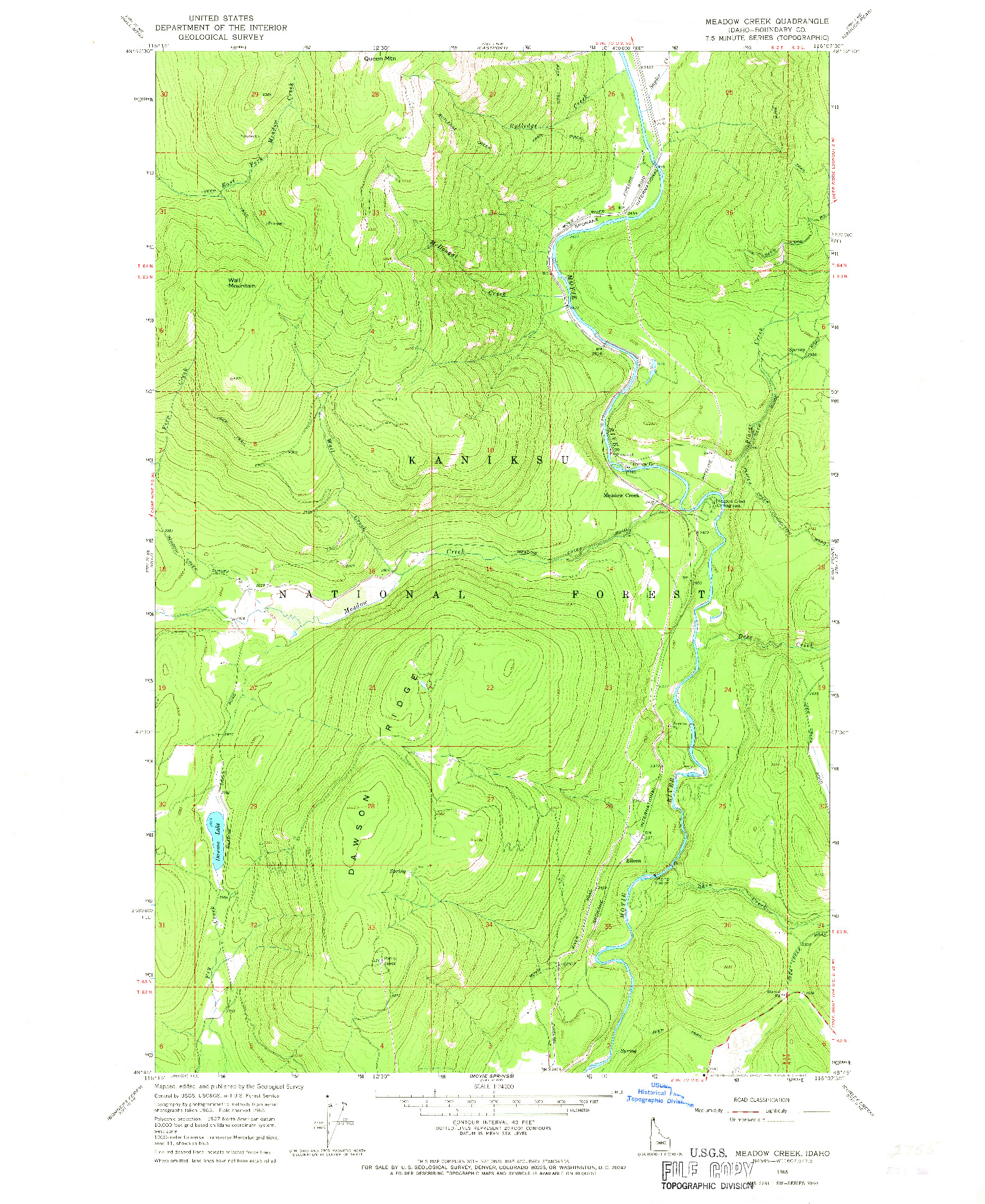 USGS 1:24000-SCALE QUADRANGLE FOR MEADOW CREEK, ID 1965